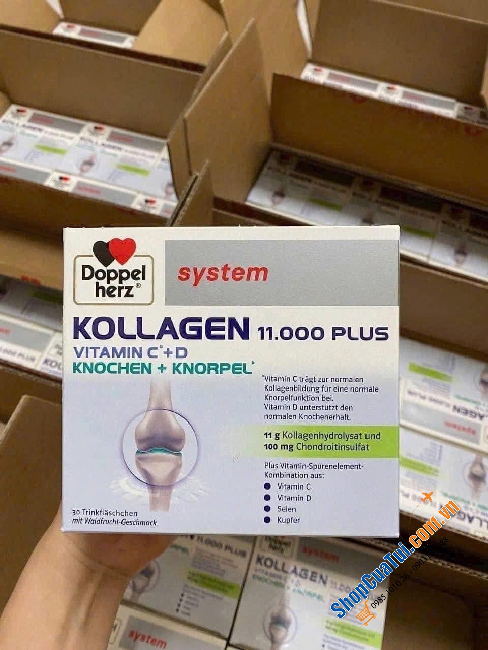 KOLLAGEN 11.000 PLUS DOPPELHERZ XƯƠNG KHỚP, COLLAGEN THUỶ PHÂN DẠNG NƯỚC HẤP THU TỐI ƯU VÀO CƠ THỂ