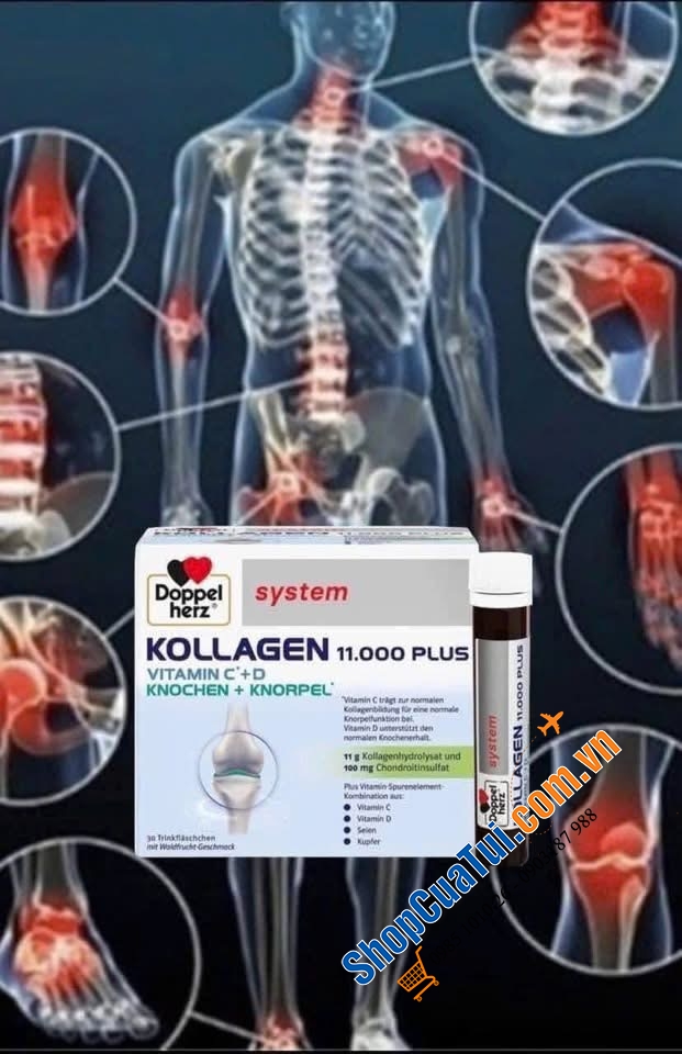 KOLLAGEN 11.000 PLUS DOPPELHERZ XƯƠNG KHỚP, COLLAGEN THUỶ PHÂN DẠNG NƯỚC HẤP THU TỐI ƯU VÀO CƠ THỂ
