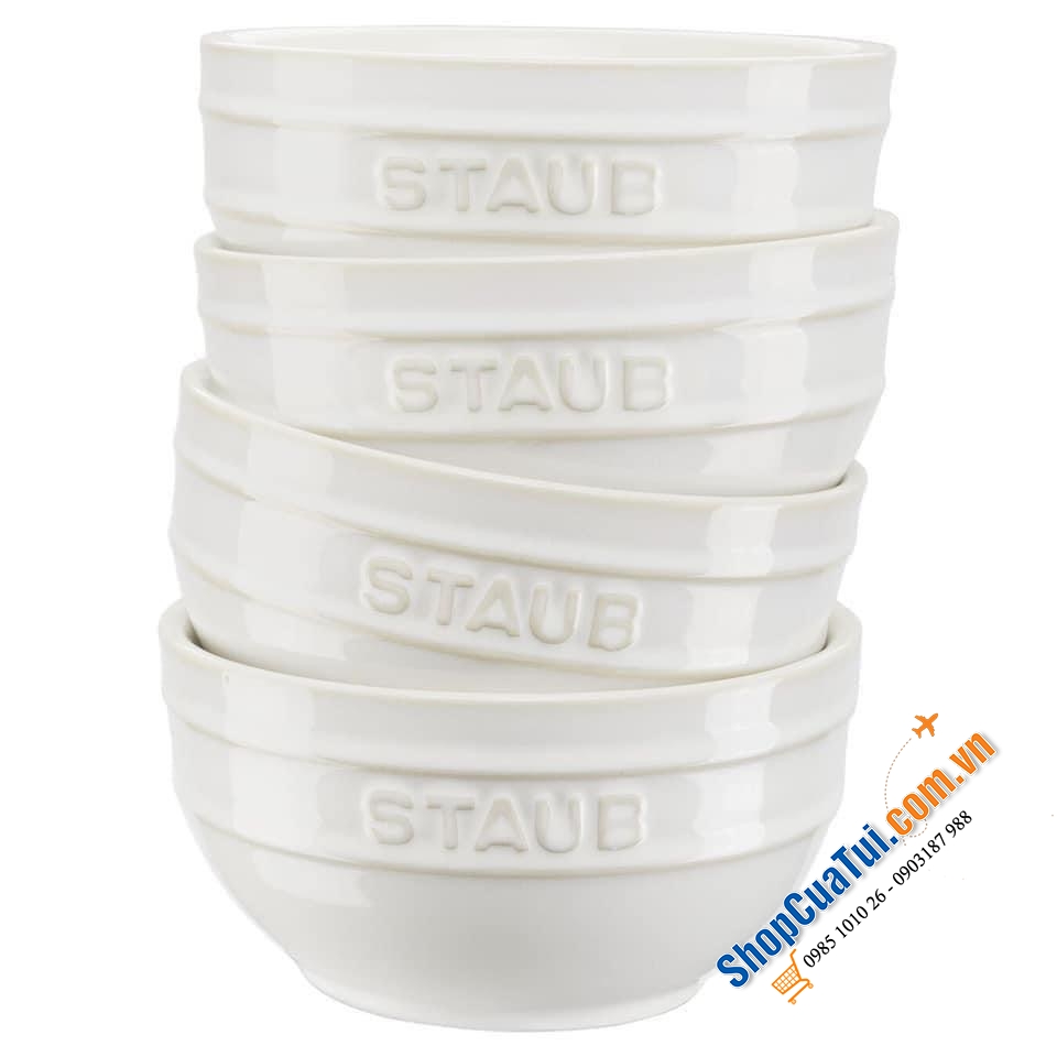 SET 4 BÁT ĂN CƠM 12CM STAUB MÀU ĐỎ CHERY & GHI - KÈM HỘP CHÍNH HÃNG - BỘ 4 BÁT STAUB 12CM 0,4L