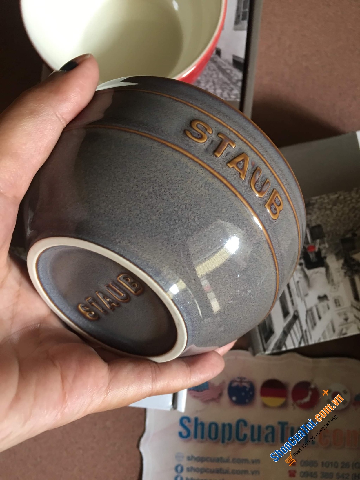 SET 4 BÁT ĂN CƠM 12CM STAUB MÀU ĐỎ CHERY & GHI - KÈM HỘP CHÍNH HÃNG - BỘ 4 BÁT STAUB 12CM 0,4L