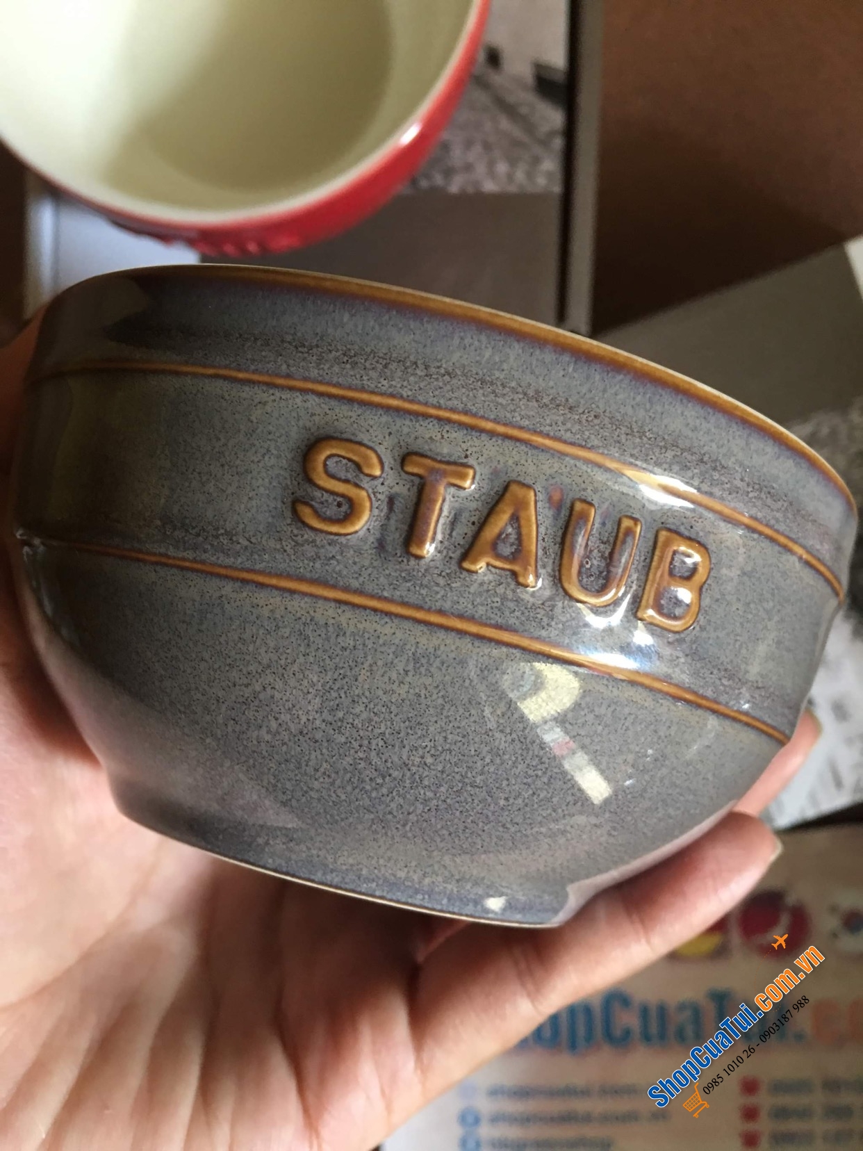 SET 4 BÁT ĂN CƠM 12CM STAUB MÀU ĐỎ CHERY & GHI - KÈM HỘP CHÍNH HÃNG - BỘ 4 BÁT STAUB 12CM 0,4L