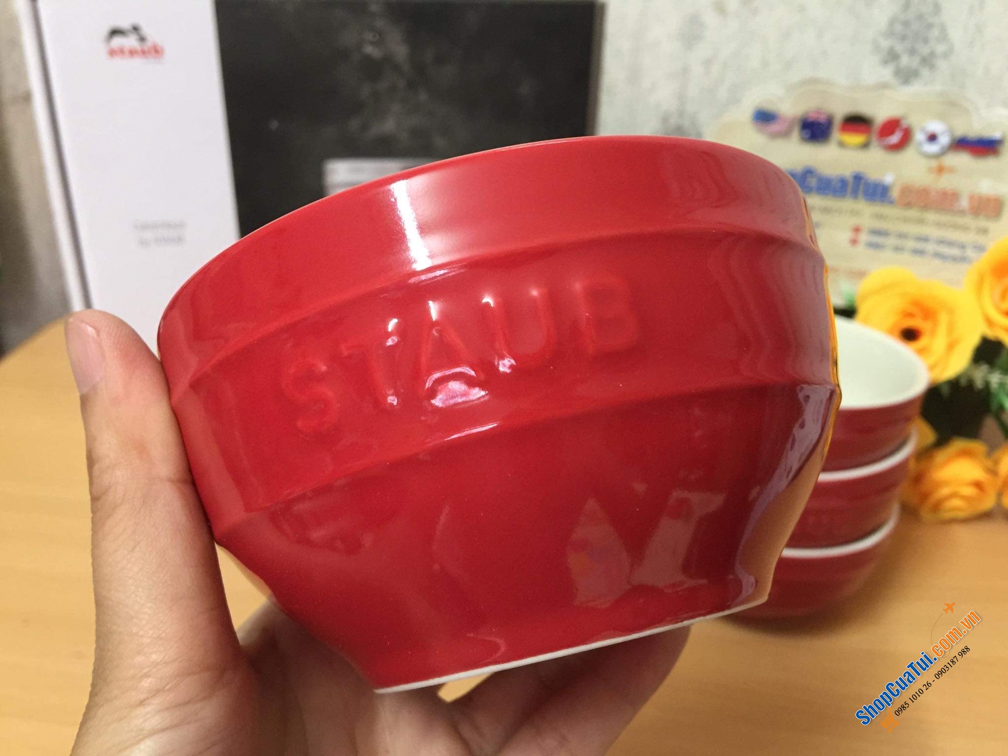 SET 4 BÁT ĂN CƠM 12CM STAUB MÀU ĐỎ CHERY & GHI - KÈM HỘP CHÍNH HÃNG - BỘ 4 BÁT STAUB 12CM 0,4L