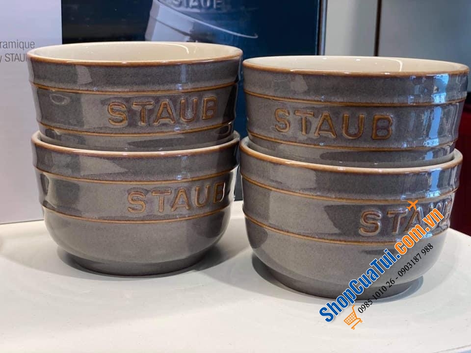 SET 4 BÁT ĂN CƠM 12CM STAUB MÀU ĐỎ CHERY & GHI - KÈM HỘP CHÍNH HÃNG - BỘ 4 BÁT STAUB 12CM 0,4L