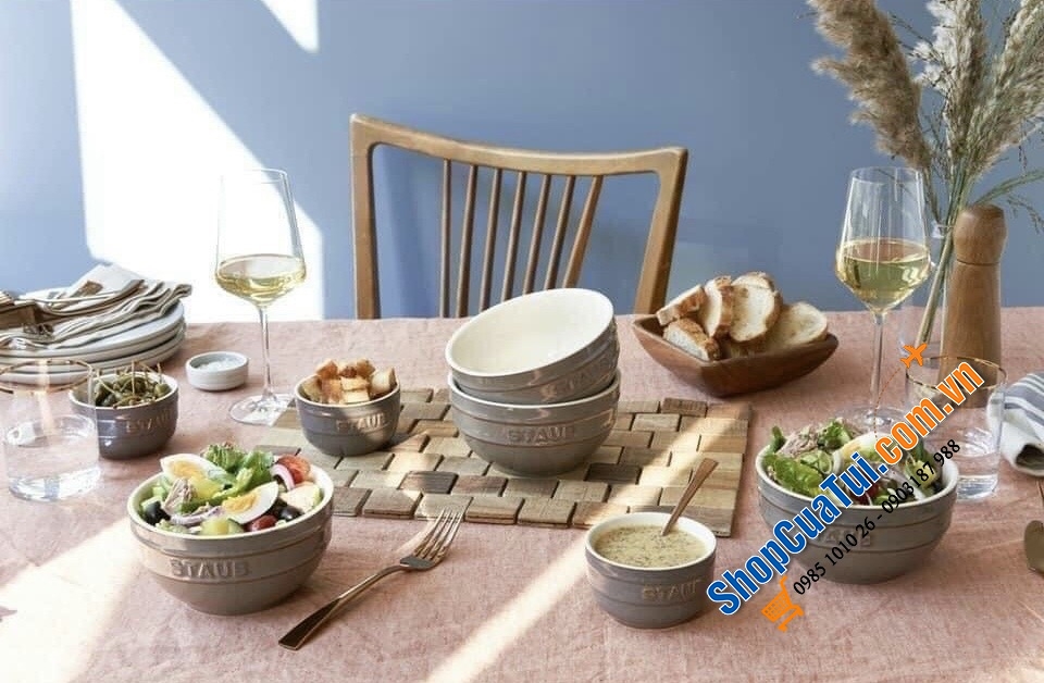 SET 4 BÁT ĂN CƠM 12CM STAUB MÀU ĐỎ CHERY & GHI - KÈM HỘP CHÍNH HÃNG - BỘ 4 BÁT STAUB 12CM 0,4L