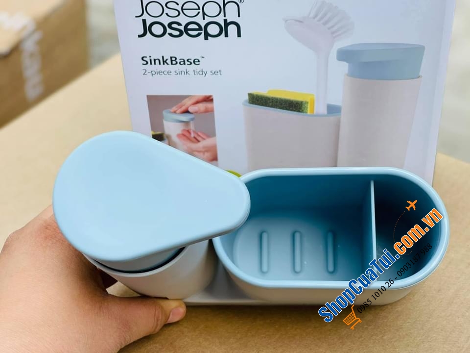 SET BÌNH ĐỂ CHẬU BẾP JOSEPH JOSEPH SINKBASE XANH DA TRỜI - TRẮNG.