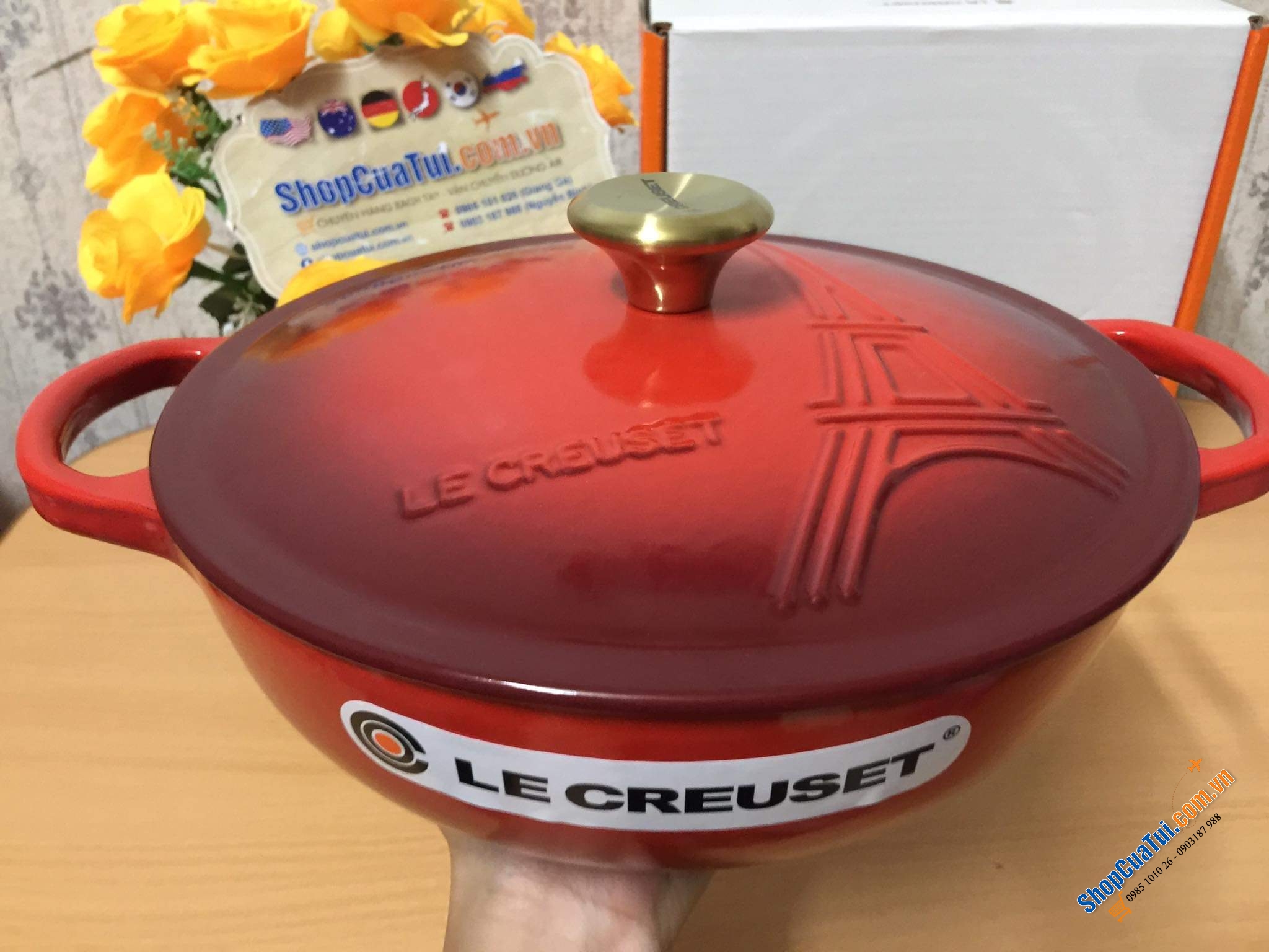 NỒI Le Creuset 22 cm bản limited in hình tháp MÀU ĐỎ - Nồi tháp Eiffel hãng chỉ sản xuất duy nhất 1 lần và không ra nữa