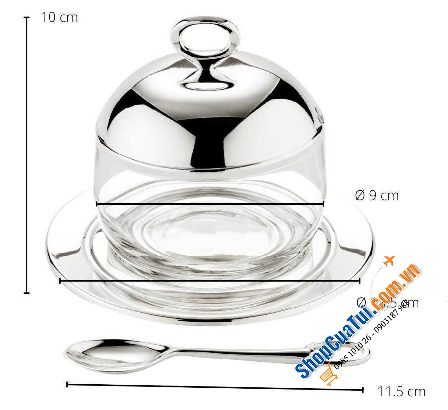 HŨ ĐỰNG MỨT, SỐT, GIA VỊ... EDZARD MẠ BẠC KÈM THÌA VÀ ĐĨA ĐẦU HƯƠU.