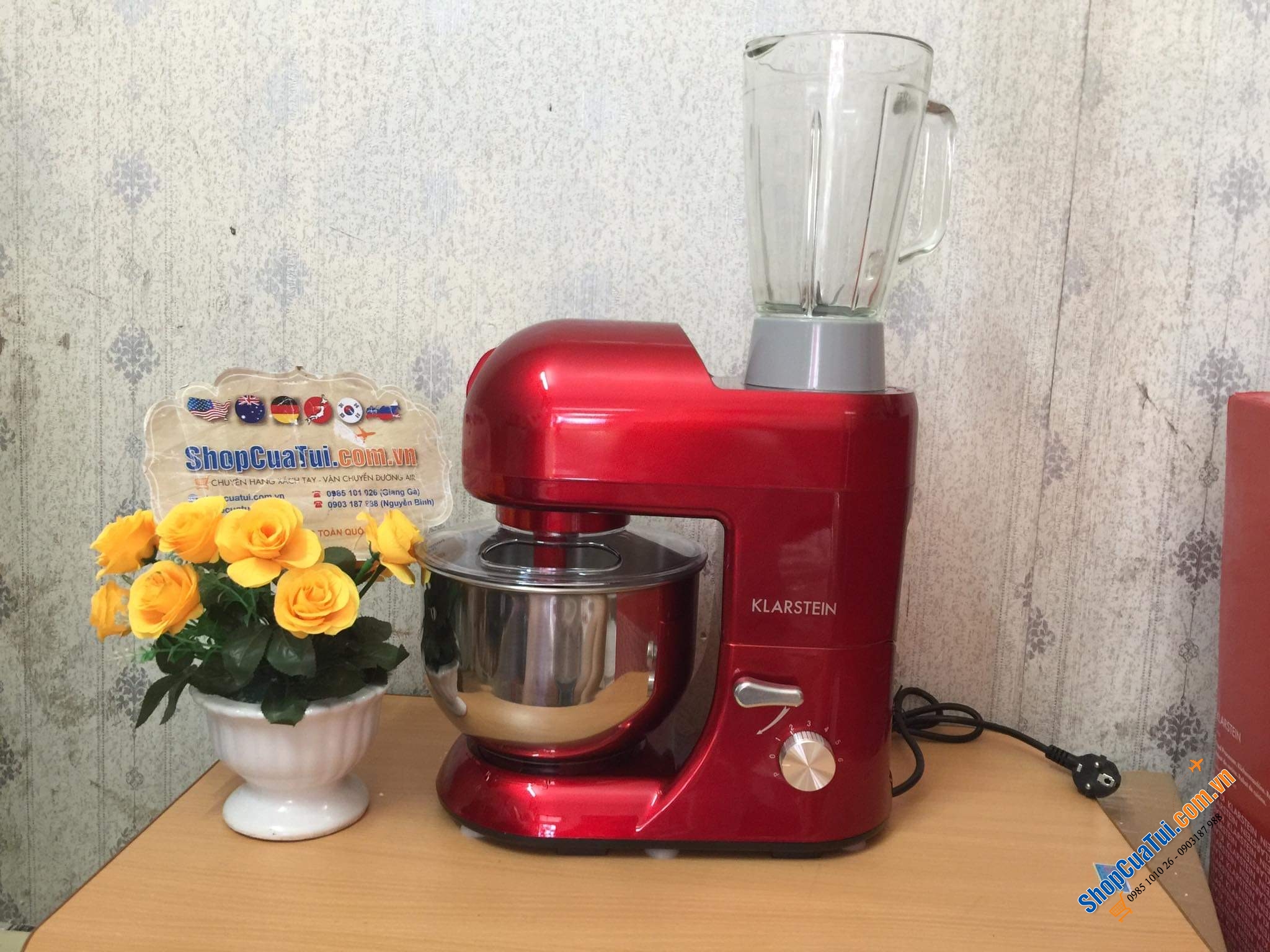 TRỘN BỘT VẠN ĐA NĂNG KLASTEIN LUCIA ROSSA với công suất máy là 1300w có thể trộn được tất cả các loại bột từ bột nhẹ đến bột nặng, làm bánh ngọt đến bánh mì, pizza, say sinh tố, xay thịt,...màu đỏ