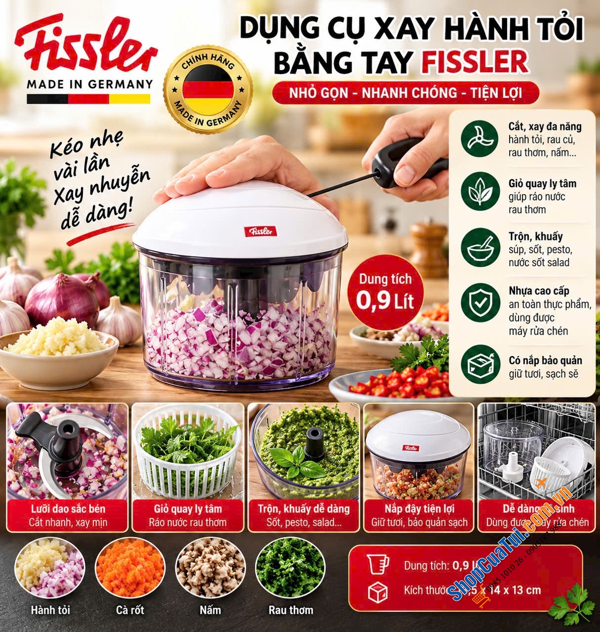 DỤNG CỤ XAY RAU CỦ QUẢ VÀ SẤY KHÔ RAU BẰNG TAY FISSLER CỦA ĐỨC