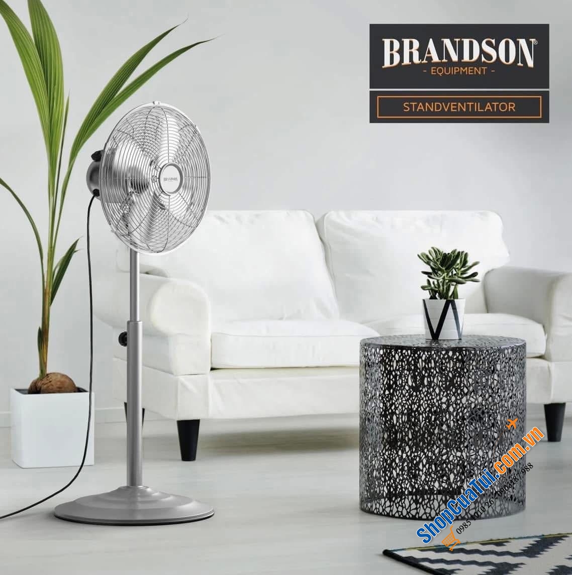 Quạt cây thân thép Brandson thiết kế sang trọng, cao quý, sức gió mát lộng, quay chuyển hướng theo nhu cầu