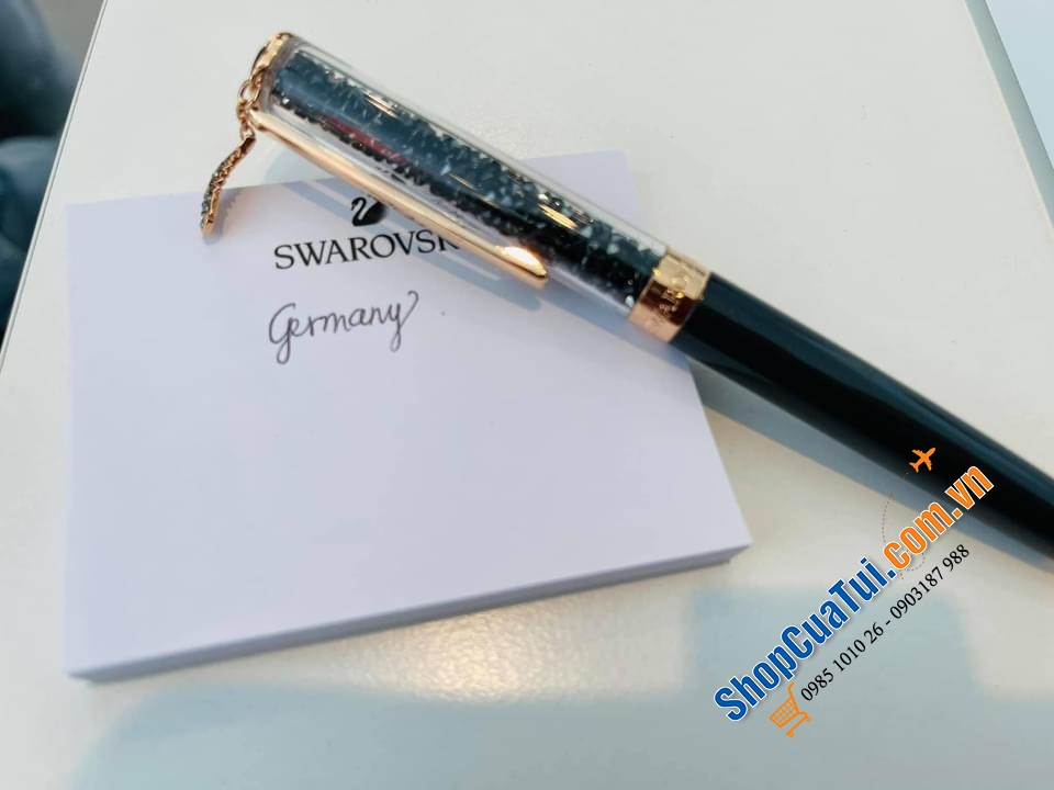 BÚT KÍ SWAROVSKI ĐEN CÓ HÌNH LÔNG VŨ ĐÍNH ĐÁ.