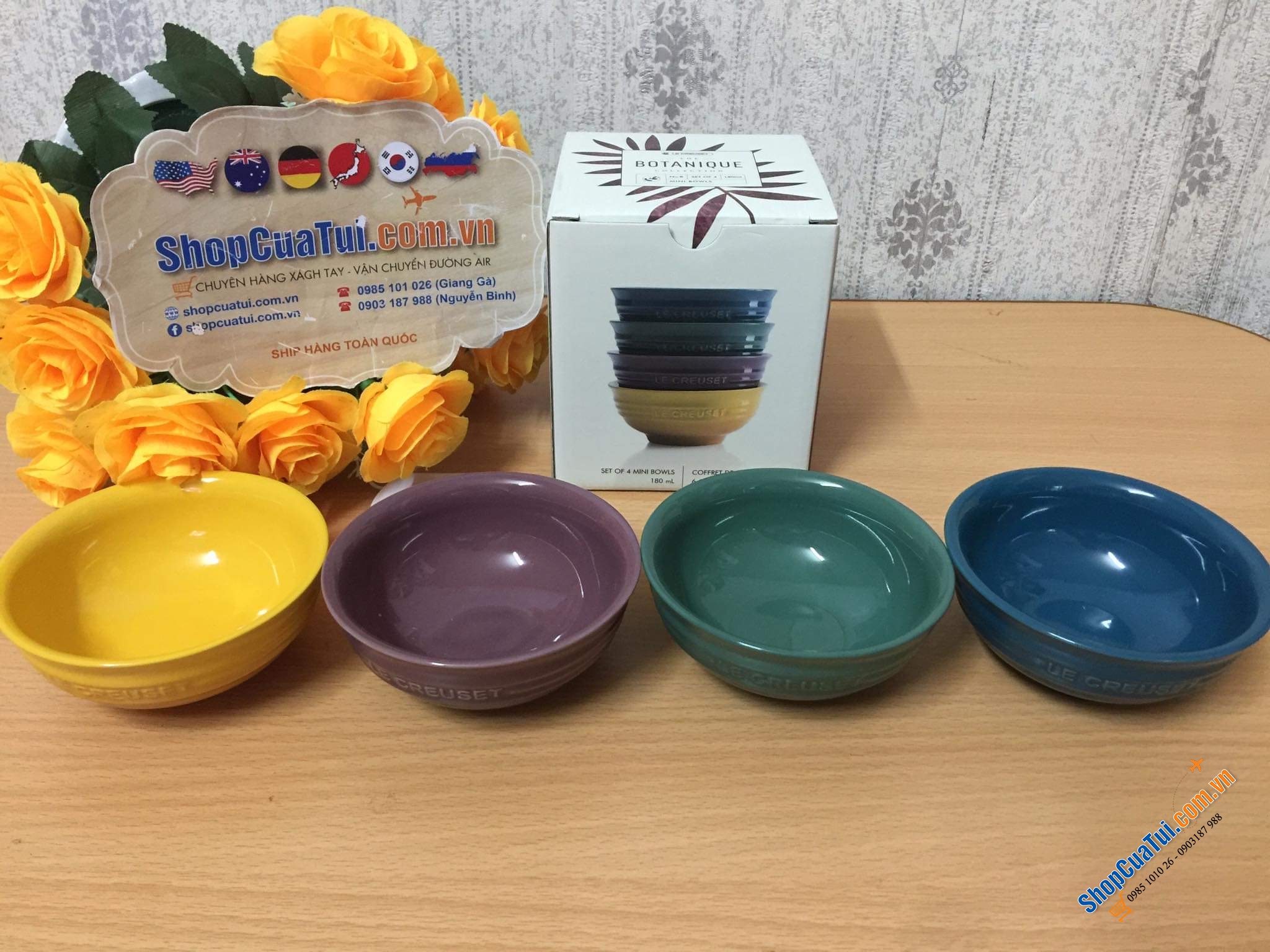 SET 4 BÁT LE CREUSET 10 CM KÈM HỘP BOTANIQUE - MUA AUTH TẠI ĐỨC ĐỦ BILL