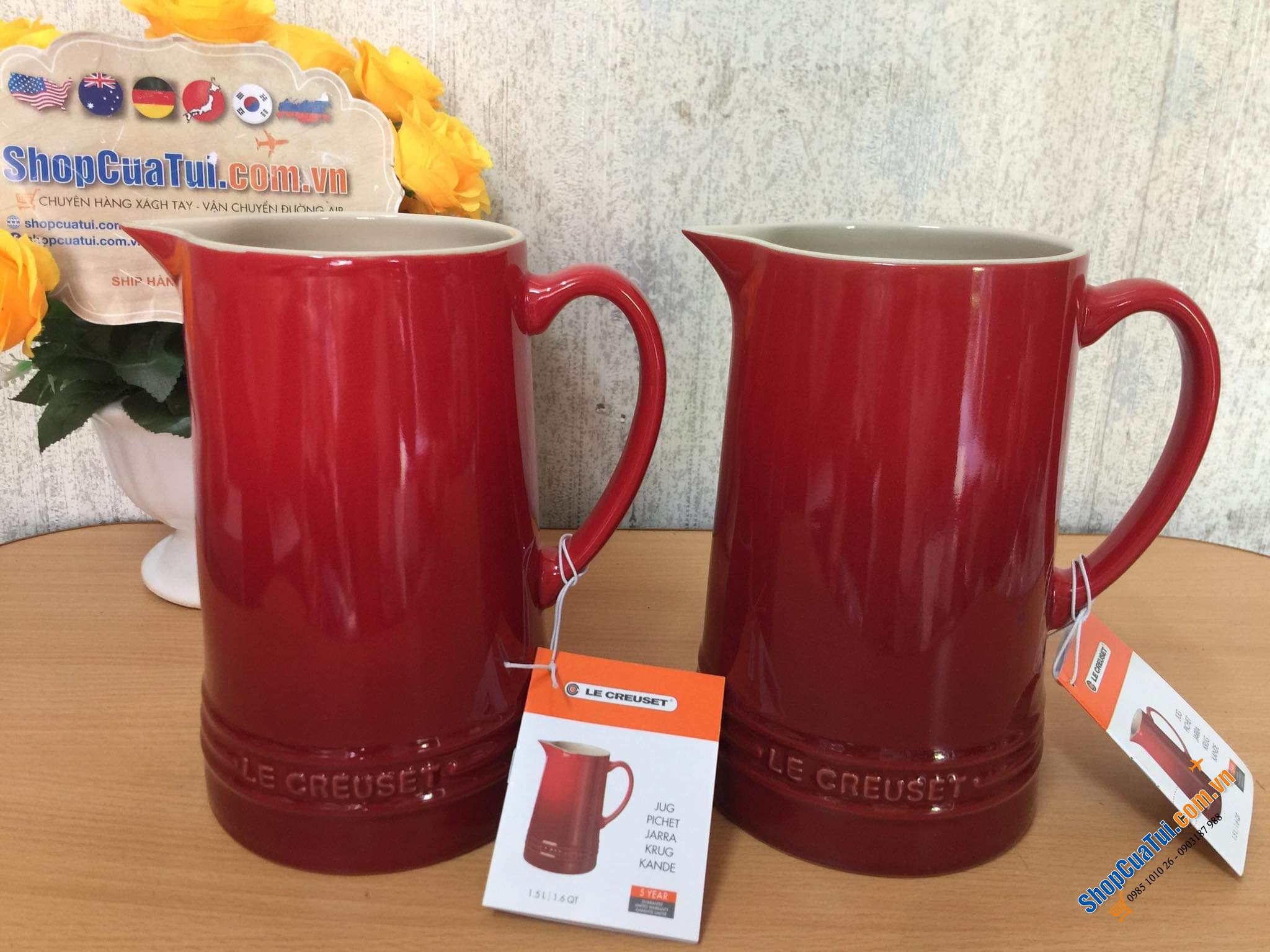 HŨ SỨ LE CREUSET 1,5 LIT màu đỏ, màu cam - Bình đựng nước rất đẹp