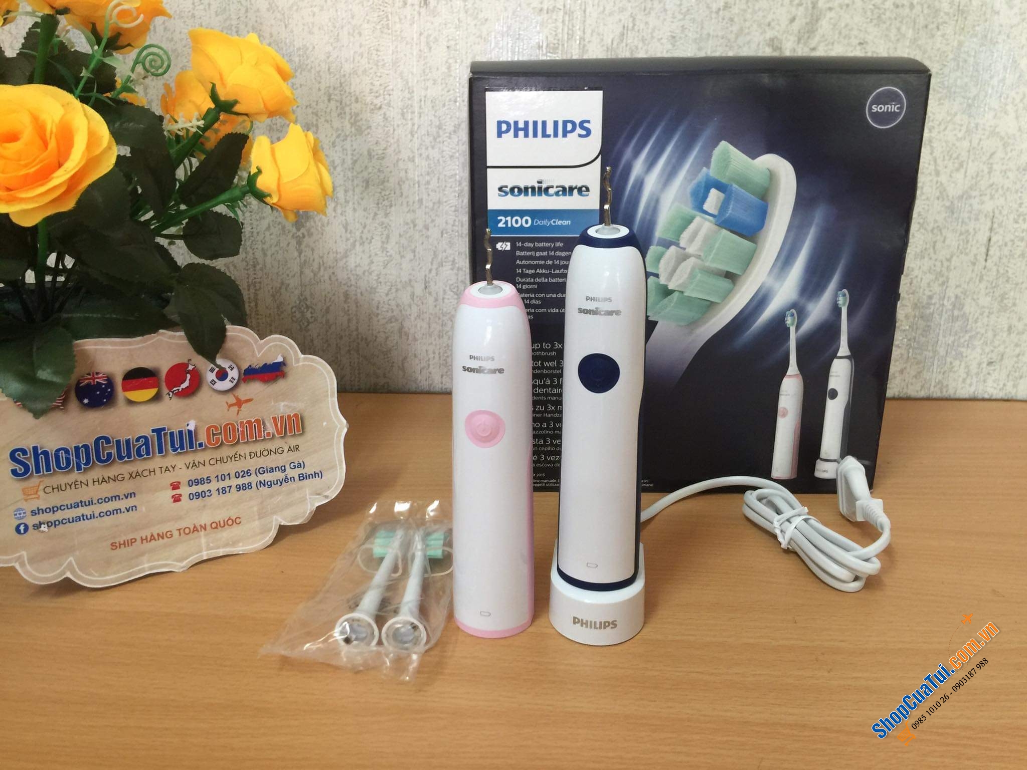 SET 2 BÀN CHẢI ĐIỆN PHILIPS SONICARE DAILYCLEAN 2100 ELECTRIC TOOTHBRUSH