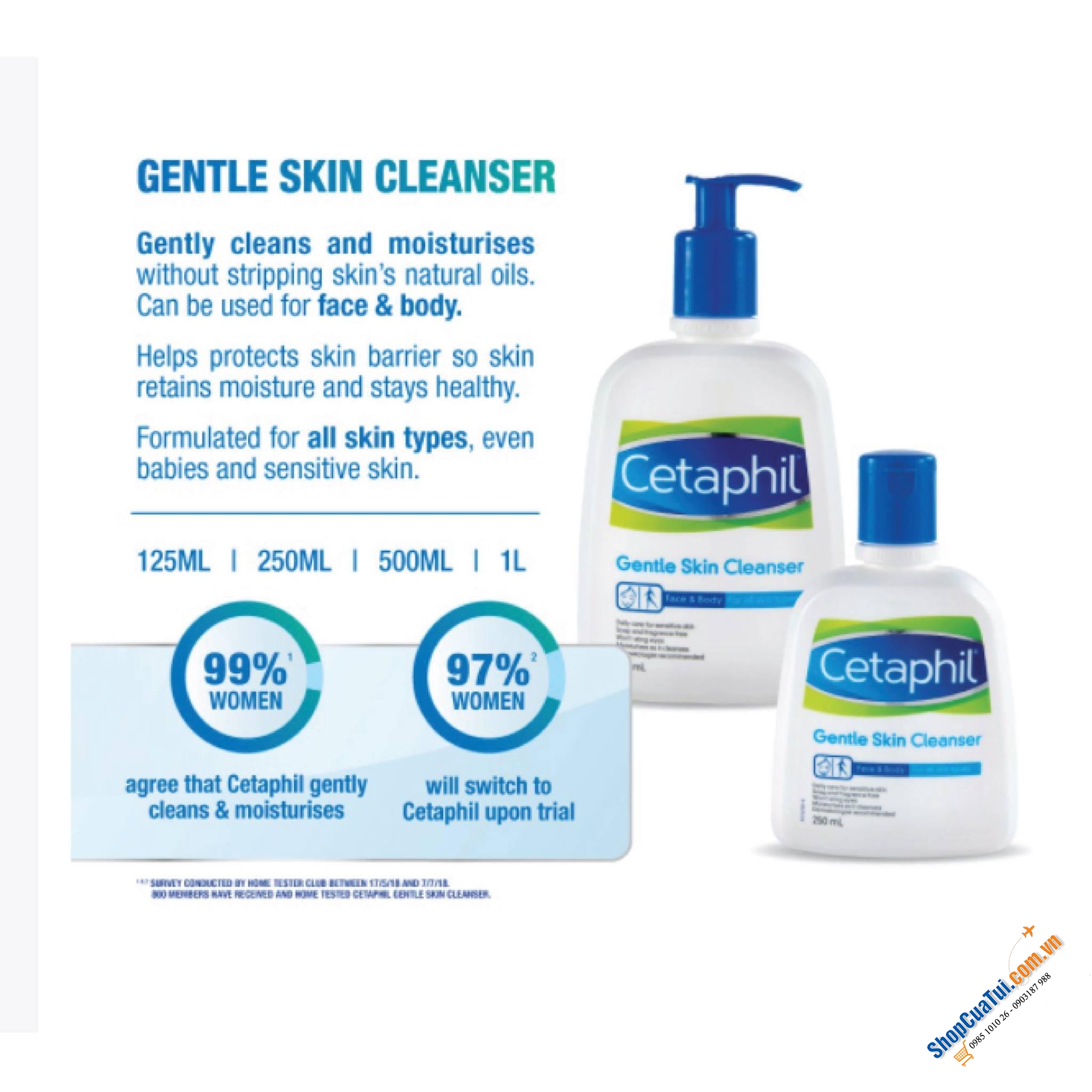 Sữa Tắm, rửa mặt Cetaphil Gentle Skin Cleanser for Face & Body 250ml - Made in Canada