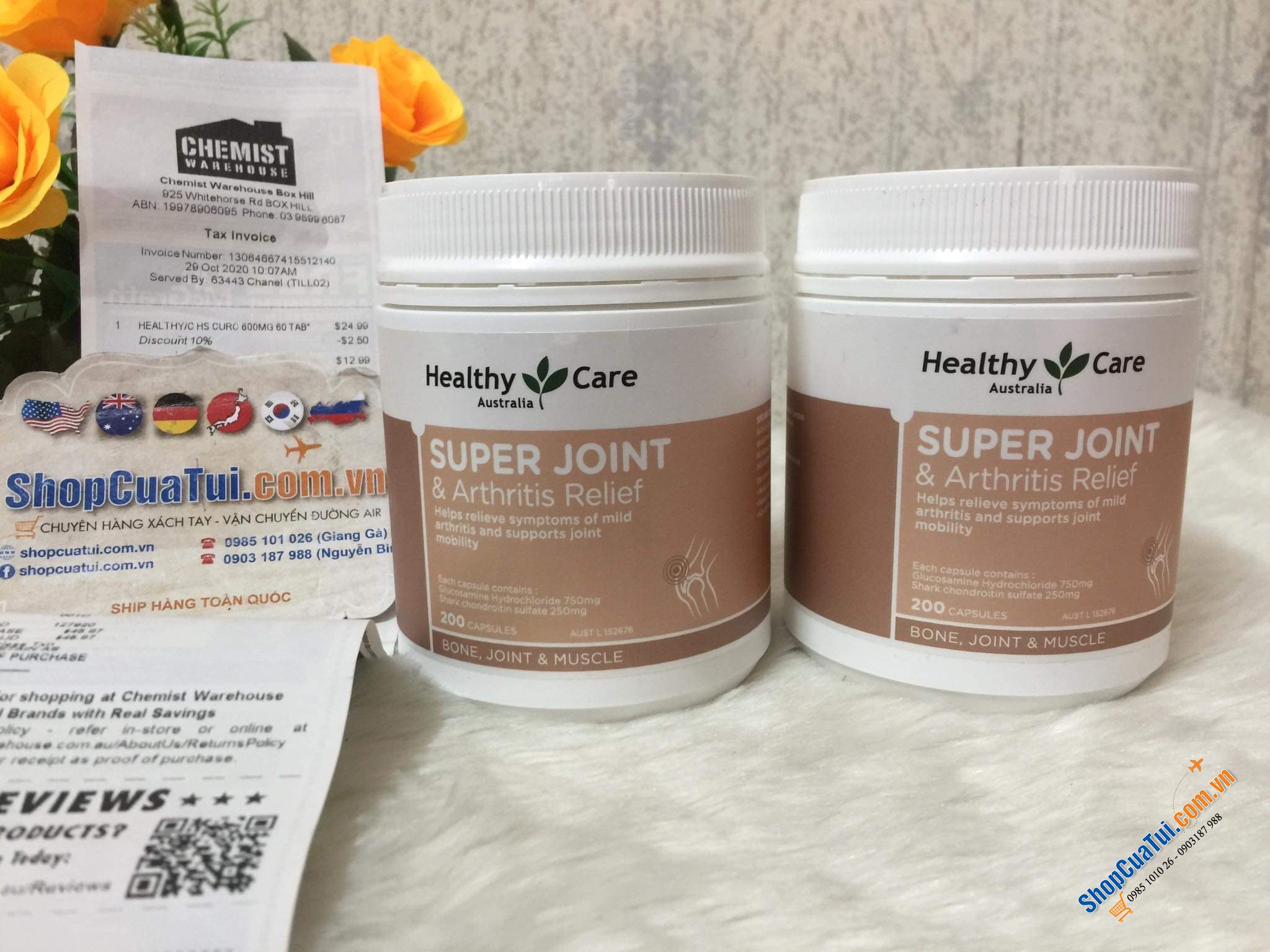 Viên uống hỗ trợ xương khớp Healthy Care Super Joint & Arthritis Relief 200 Viên - có những lợi ích vượt trội hơn so với Glucosamine trong việc quản lý viêm xương khớp, đau lưng, căng, bong gân và cứng khớp