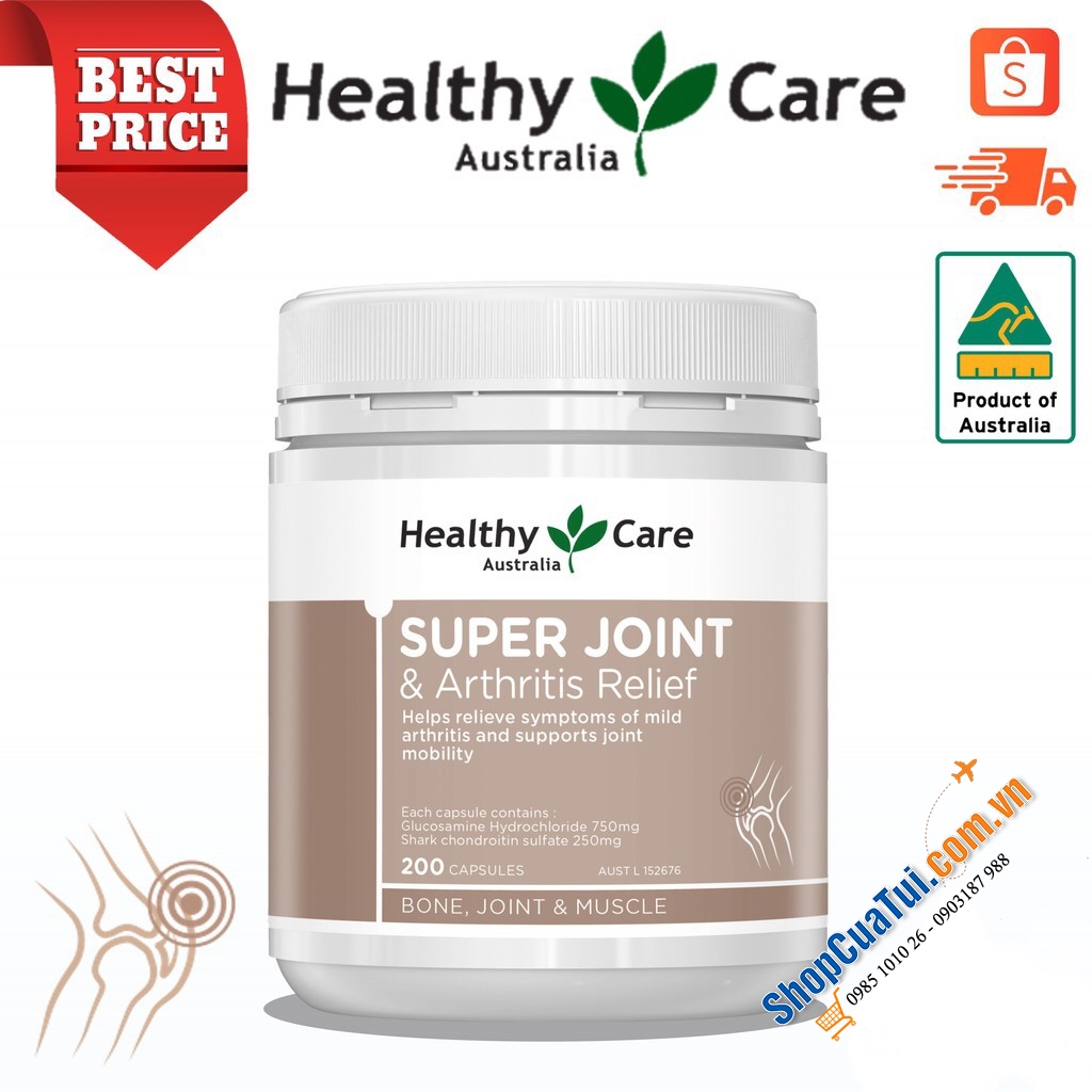 Viên uống hỗ trợ xương khớp Healthy Care Super Joint & Arthritis Relief 200 Viên - có những lợi ích vượt trội hơn so với Glucosamine trong việc quản lý viêm xương khớp, đau lưng, căng, bong gân và cứng khớp