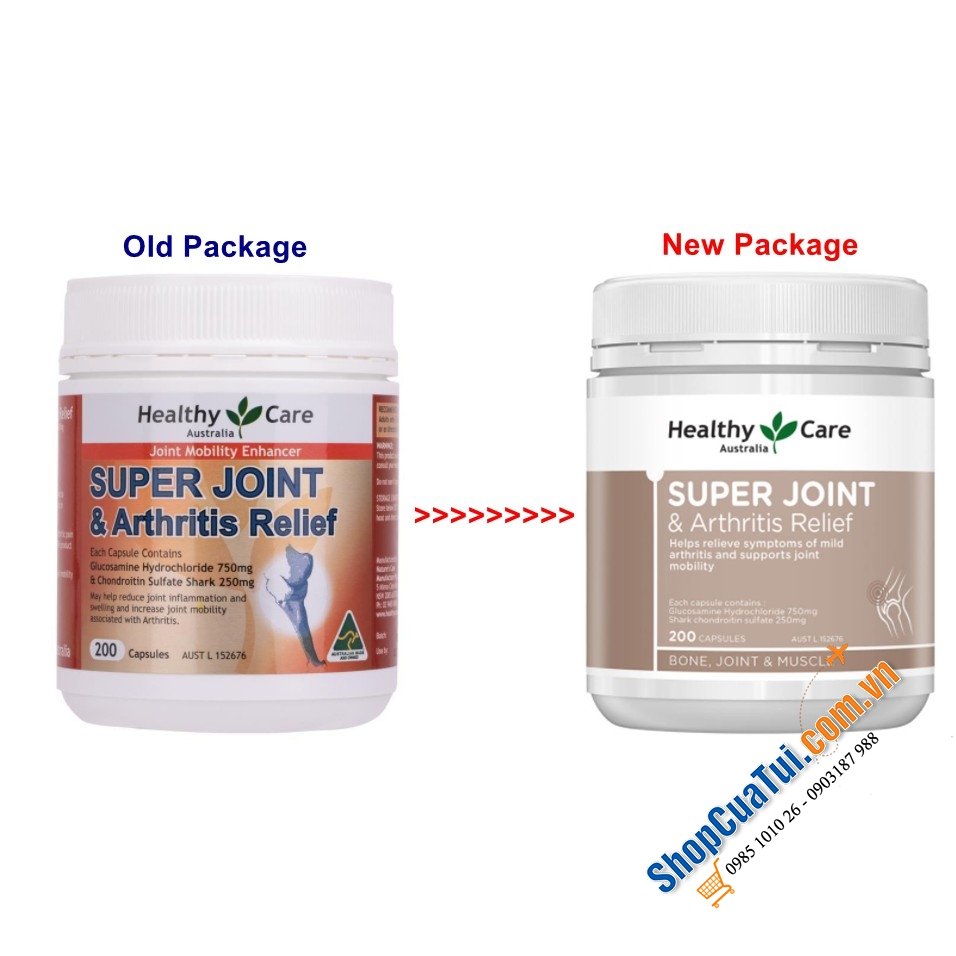 Viên uống hỗ trợ xương khớp Healthy Care Super Joint & Arthritis Relief 200 Viên - có những lợi ích vượt trội hơn so với Glucosamine trong việc quản lý viêm xương khớp, đau lưng, căng, bong gân và cứng khớp