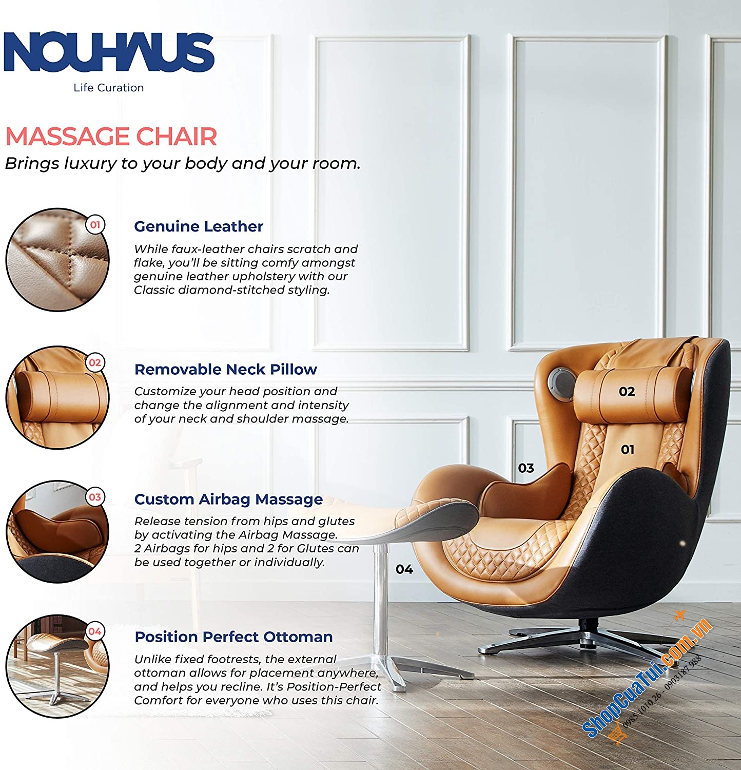 Ghế massage thương gia NOUHAUS Classic Chair with Ottoman – Hàn Quốc