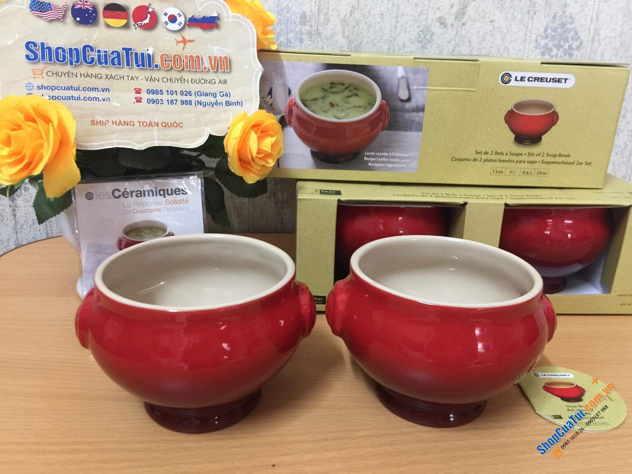 SET 2 BÁT ĂN SÚP, CHÈ LE CREUSET MÀU ĐỎ 600ml