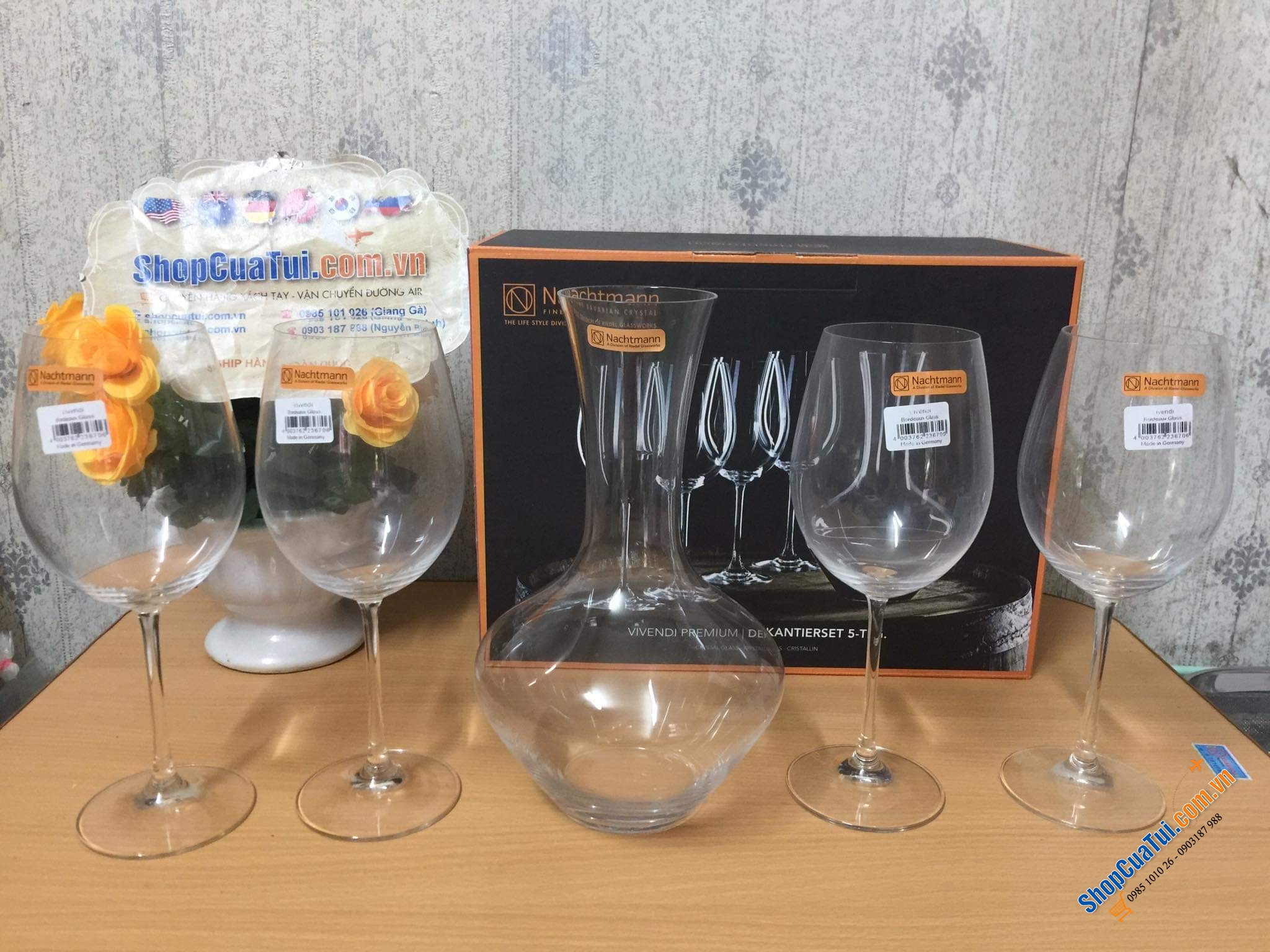 Set uống rượu vang Nachtmann Vivendi Premium 93605 DEKANTIERSET 1 bình 4 ly - Pha lê  Made in Germany