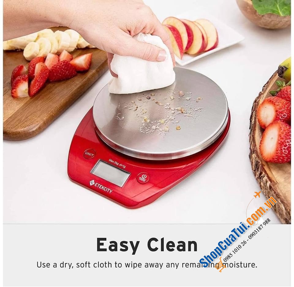 Cân nhà bếp - Cân Thực phẩm Nhà bếp Etekcity MÀU ĐỎ CÓ BÁT 5 KG
