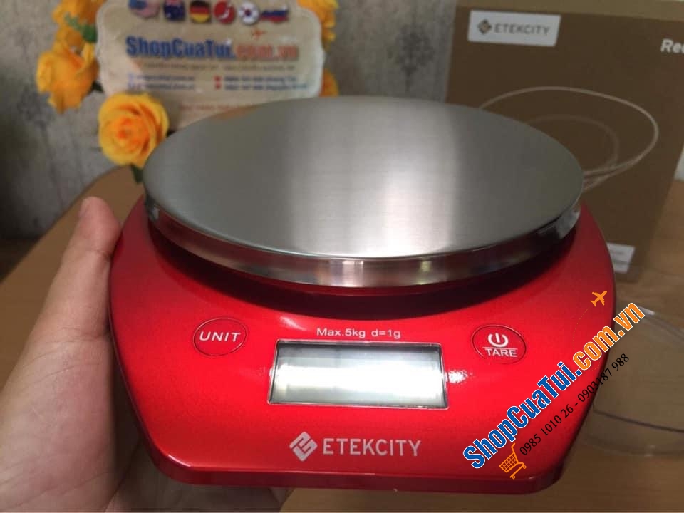 Cân nhà bếp - Cân Thực phẩm Nhà bếp Etekcity MÀU ĐỎ CÓ BÁT 5 KG