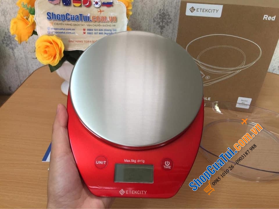 Cân nhà bếp - Cân Thực phẩm Nhà bếp Etekcity MÀU ĐỎ CÓ BÁT 5 KG