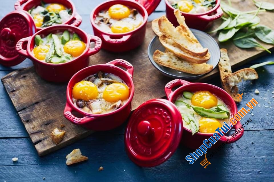 SET 4 NỒI GỐM MINI STAUB ĐỎ KÈM HỘP 10 CM.