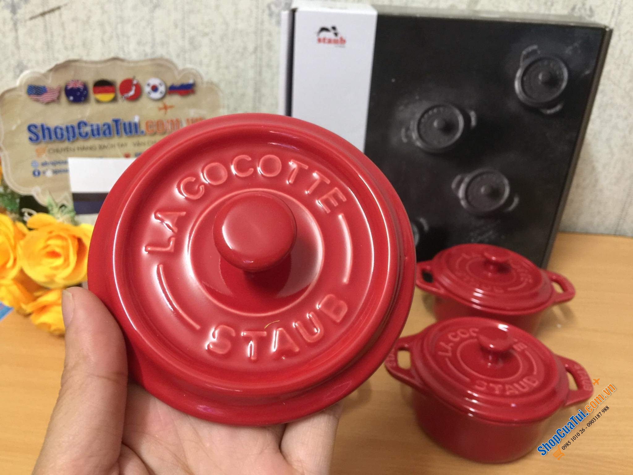 SET 4 NỒI GỐM MINI STAUB ĐỎ KÈM HỘP 10 CM.