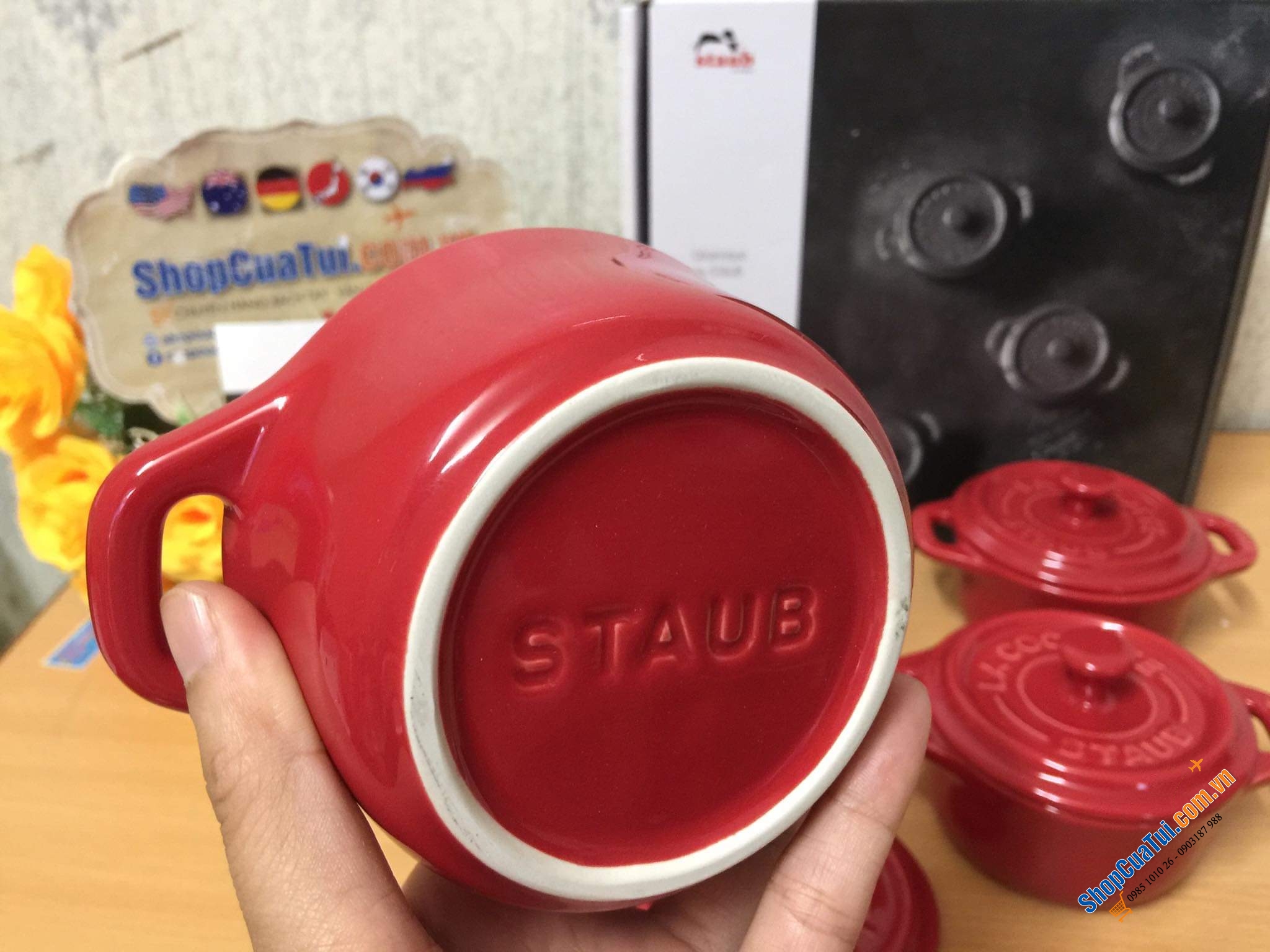SET 4 NỒI GỐM MINI STAUB ĐỎ KÈM HỘP 10 CM.