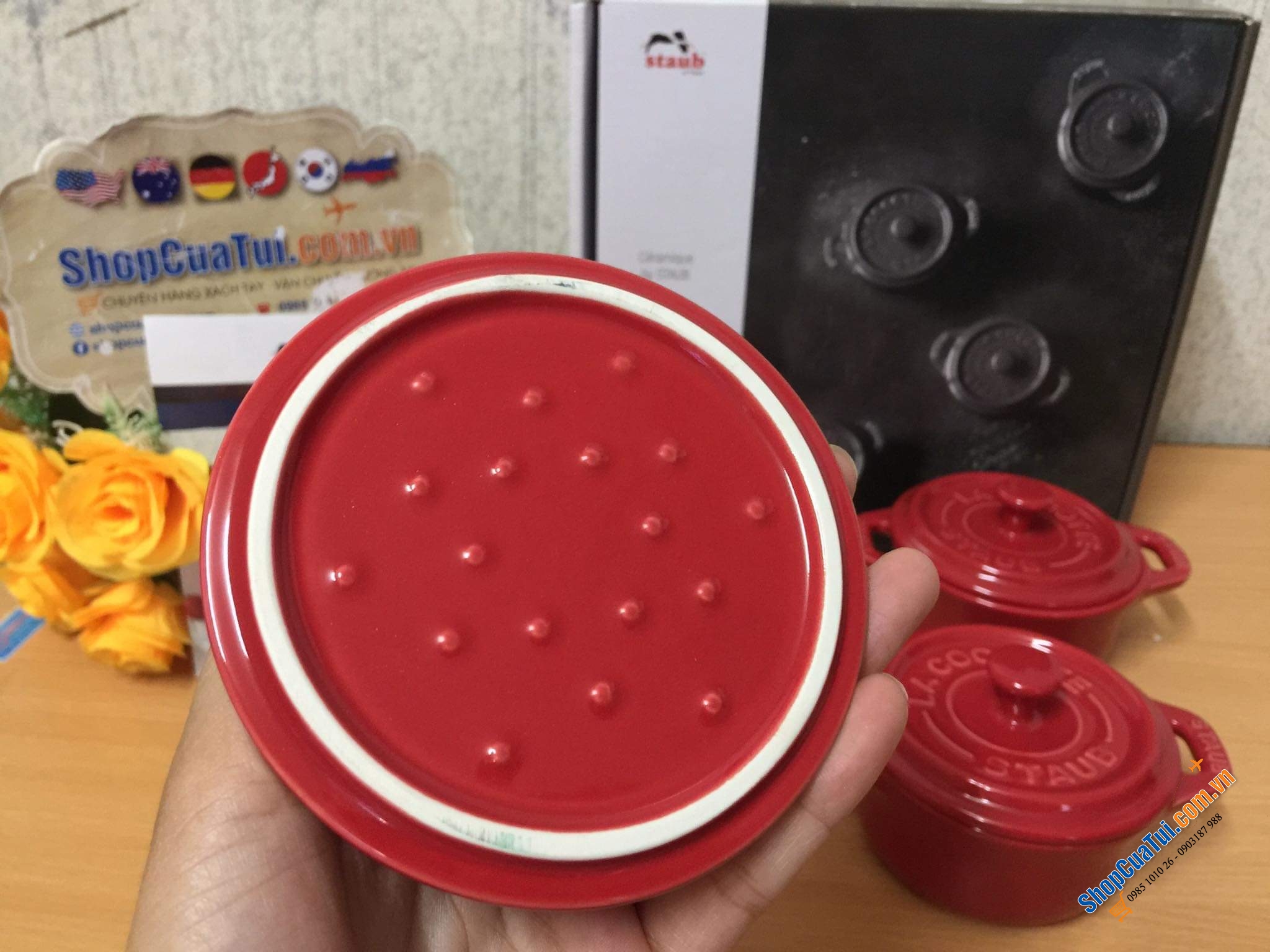 SET 4 NỒI GỐM MINI STAUB ĐỎ KÈM HỘP 10 CM.