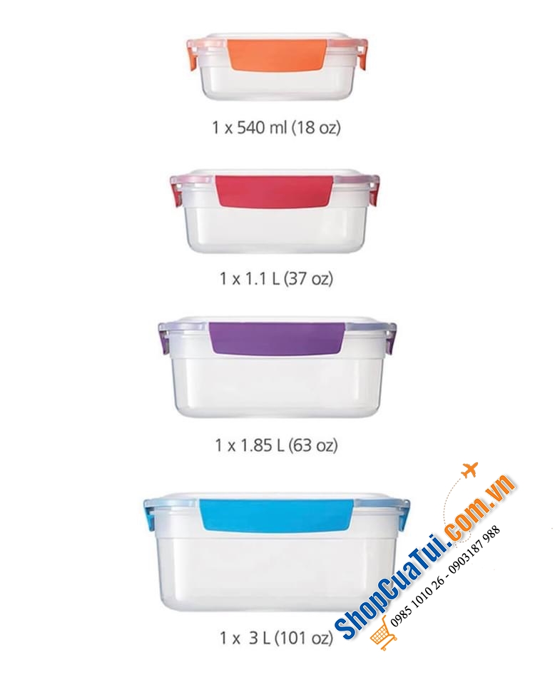 Set 4 hộp đựng thực phẩm CAO CẤP Joseph Joseph sắc màu sặc sỡ.