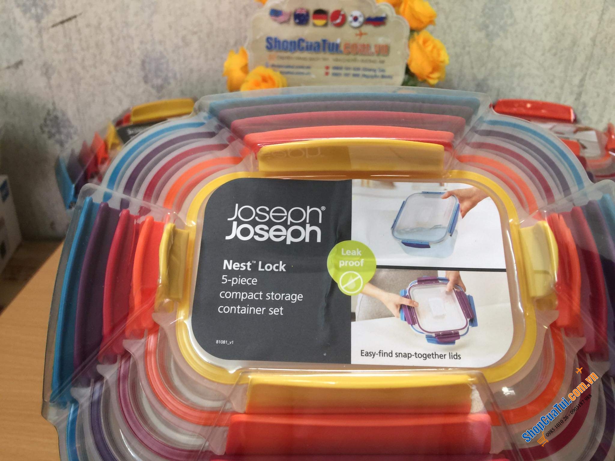 Set 5 hộp đựng thực phẩm CAO CẤP Joseph Joseph sắc màu sặc sỡ