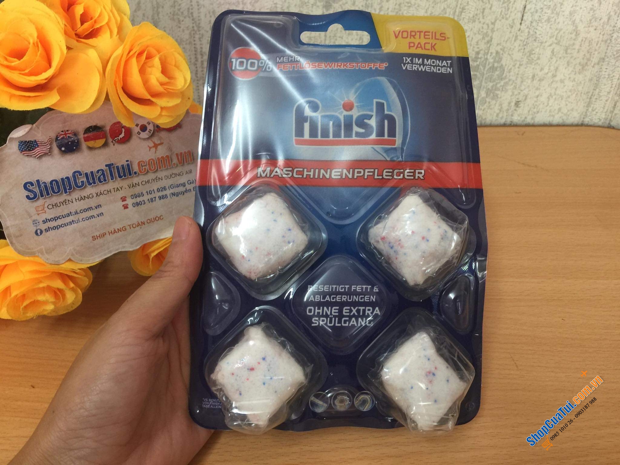 Viên tẩy cặn, vệ sinh máy rửa chén Finish vỉ 4 viên dùng 4 lần (1 viên/lần)