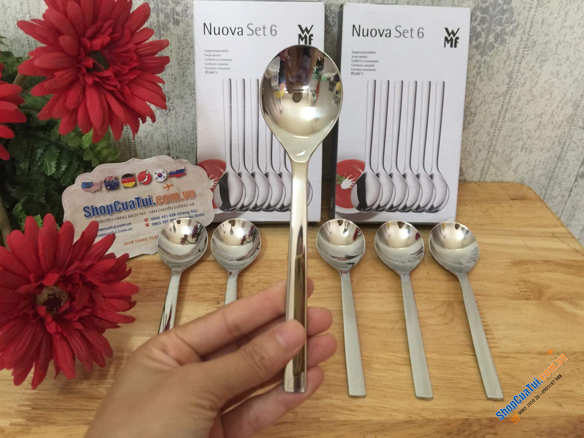 Set 6 thìa WMF NOUVA dáng ngắn 16,5cm dùng ăn cháo, ăn cơm, ăn súp
