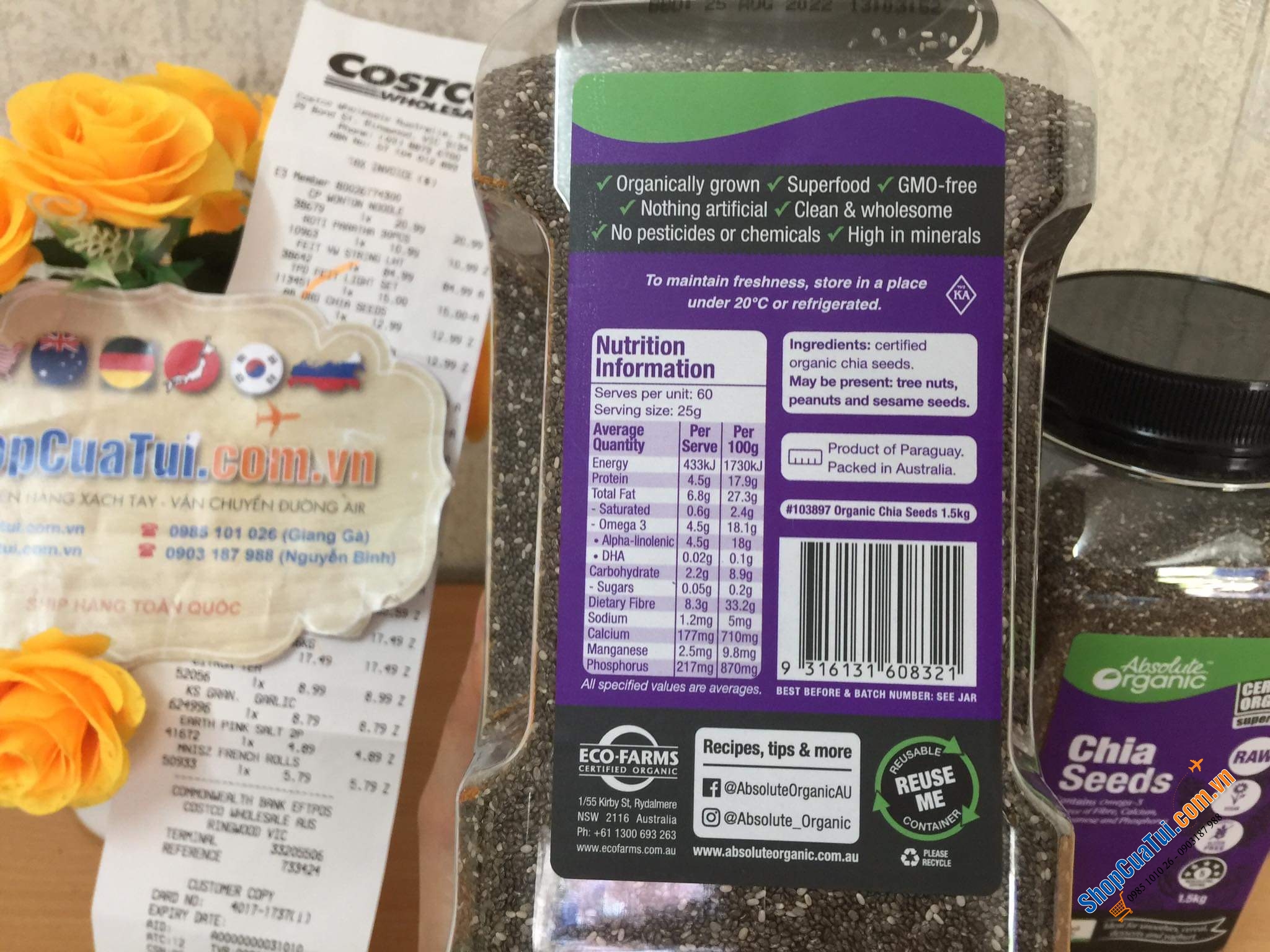 HỘP HẠT CHIA HỮU CƠ TUYỆT ĐỐI  ABSOLUTE ORGANIC CHIA SEED 1.5kg - HẠT CHIA TÍM