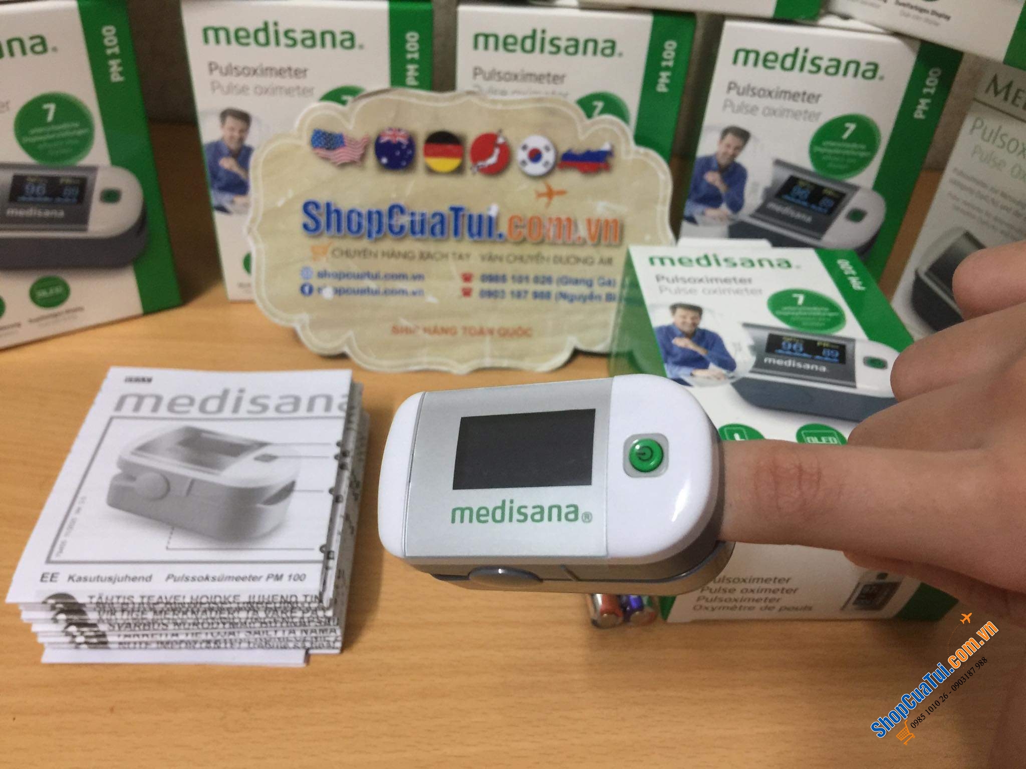 Máy đo nồng độ oxy (máy đo SpO2) Medisana PM100- Hàng Đức.