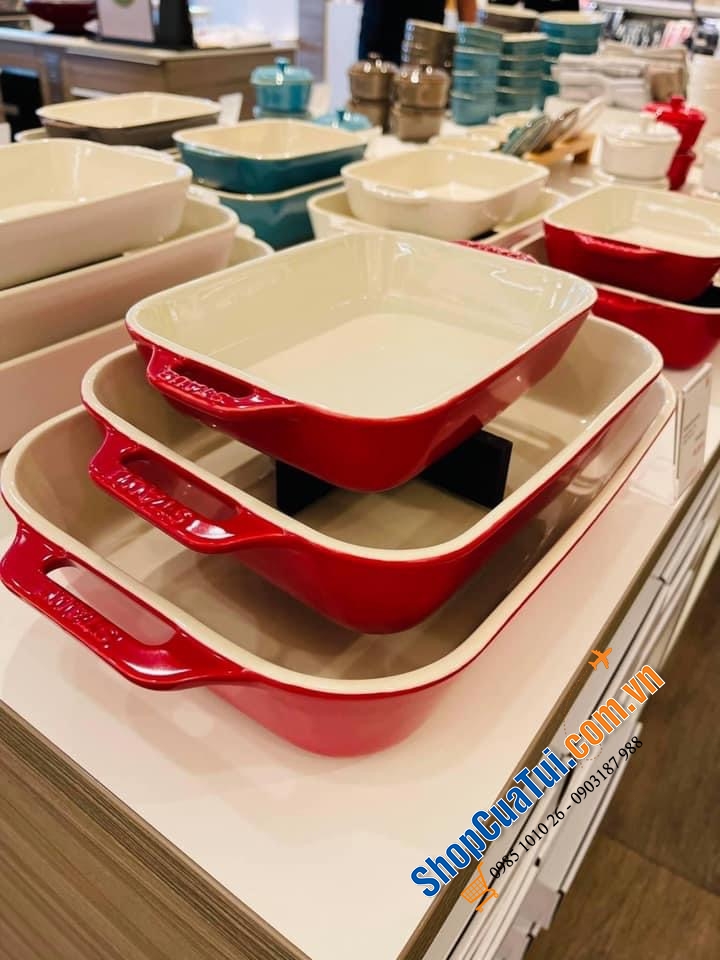 SET 3 KHAY GỐM CHỮ NHẬT BỎ LÒ STAUB - MÀU ĐỎ