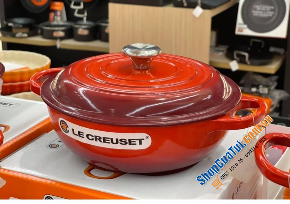 Nồi chảo Le Creuset Stew pot 22 cm màu đỏ Cao 10.5cm Dung tích 2.2l