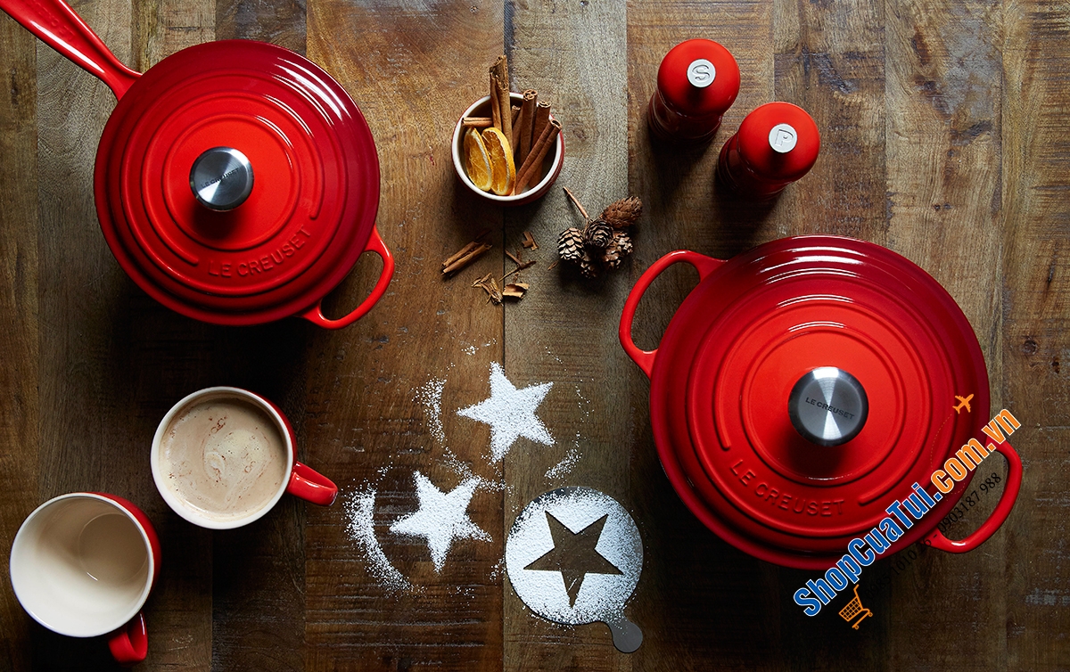Nồi chảo Le Creuset Stew pot 22 cm màu đỏ Cao 10.5cm Dung tích 2.2l