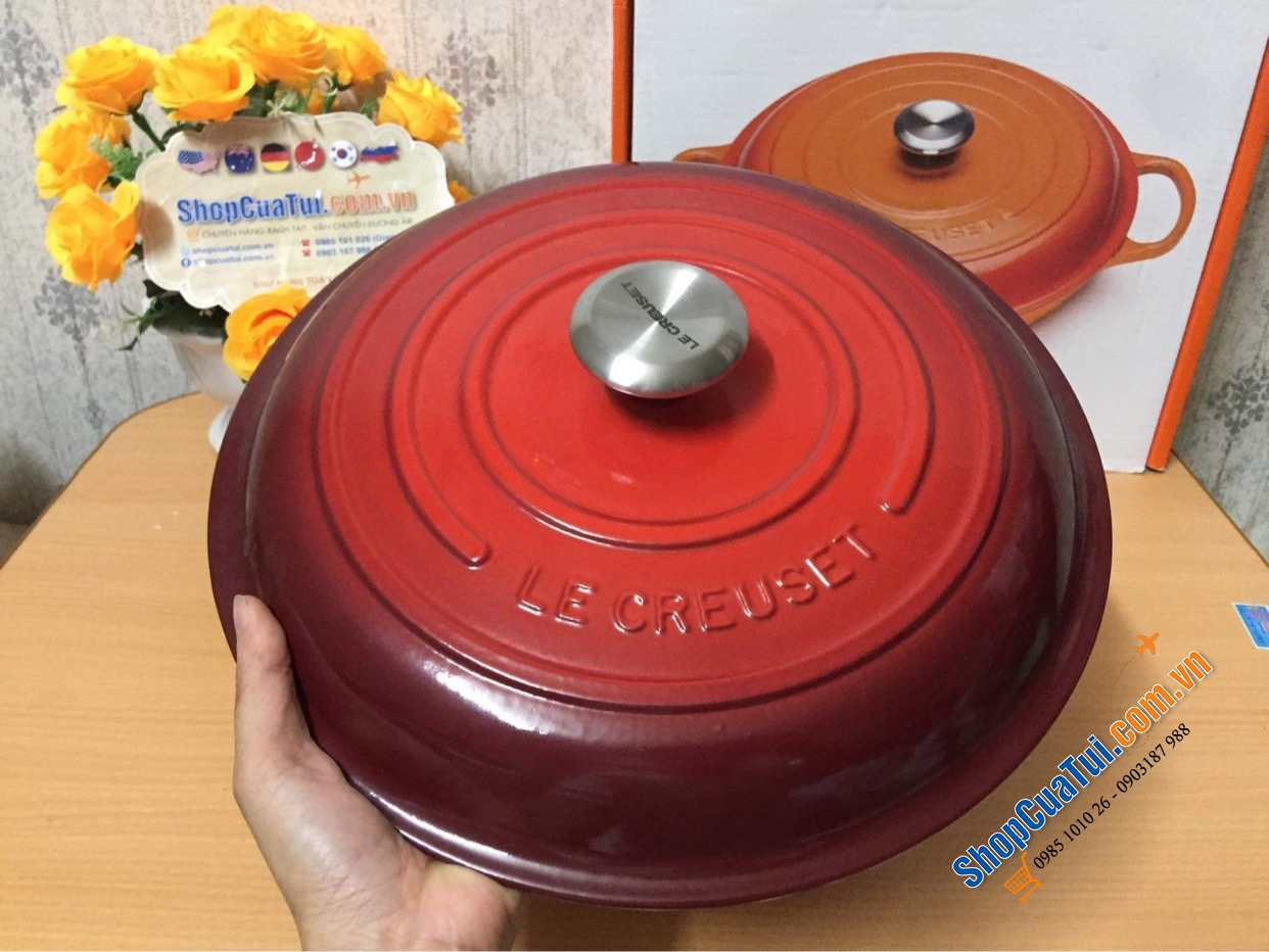 Nồi chảo Le Creuset Stew pot 22 cm màu đỏ Cao 10.5cm Dung tích 2.2l