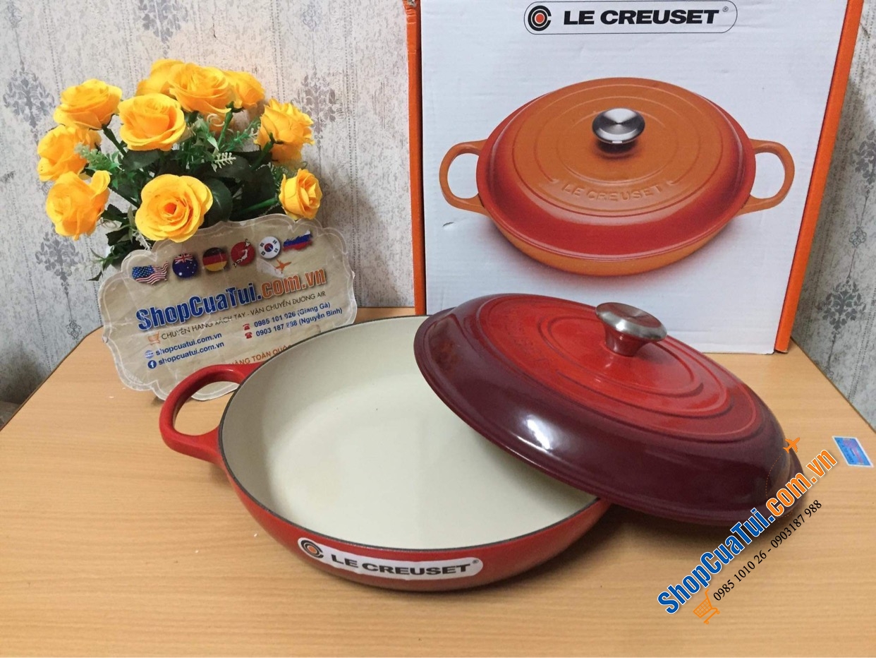 Nồi chảo Le Creuset Stew pot 22 cm màu đỏ Cao 10.5cm Dung tích 2.2l