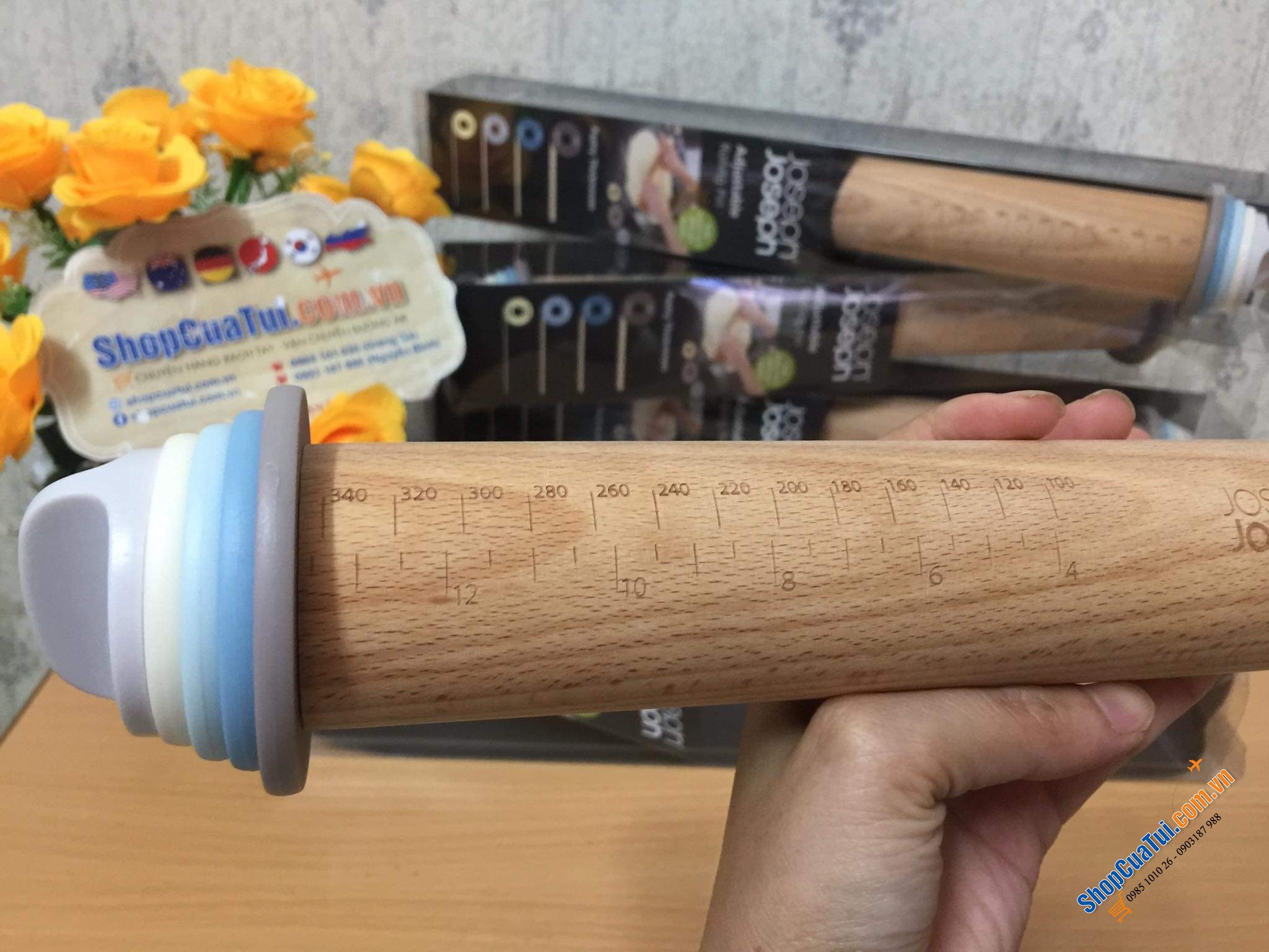 Gậy làm bánh, Cây lăn bột Joseph Joseph thông minh cho các mẹ nội trợ đảm đang hay cho các bé phụ mẹ nấu nướng - màu mint