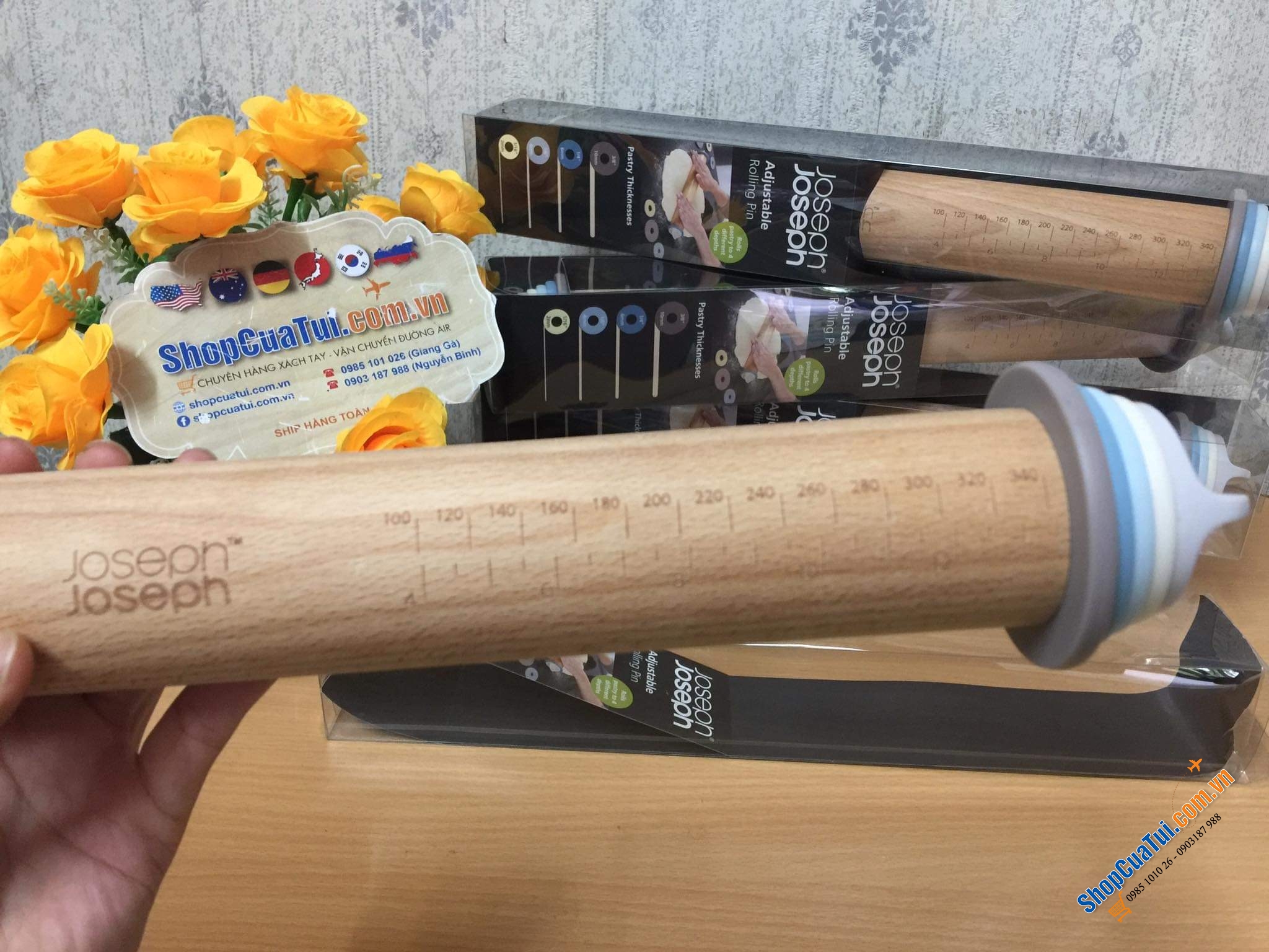 Gậy làm bánh, Cây lăn bột Joseph Joseph thông minh cho các mẹ nội trợ đảm đang hay cho các bé phụ mẹ nấu nướng - màu mint