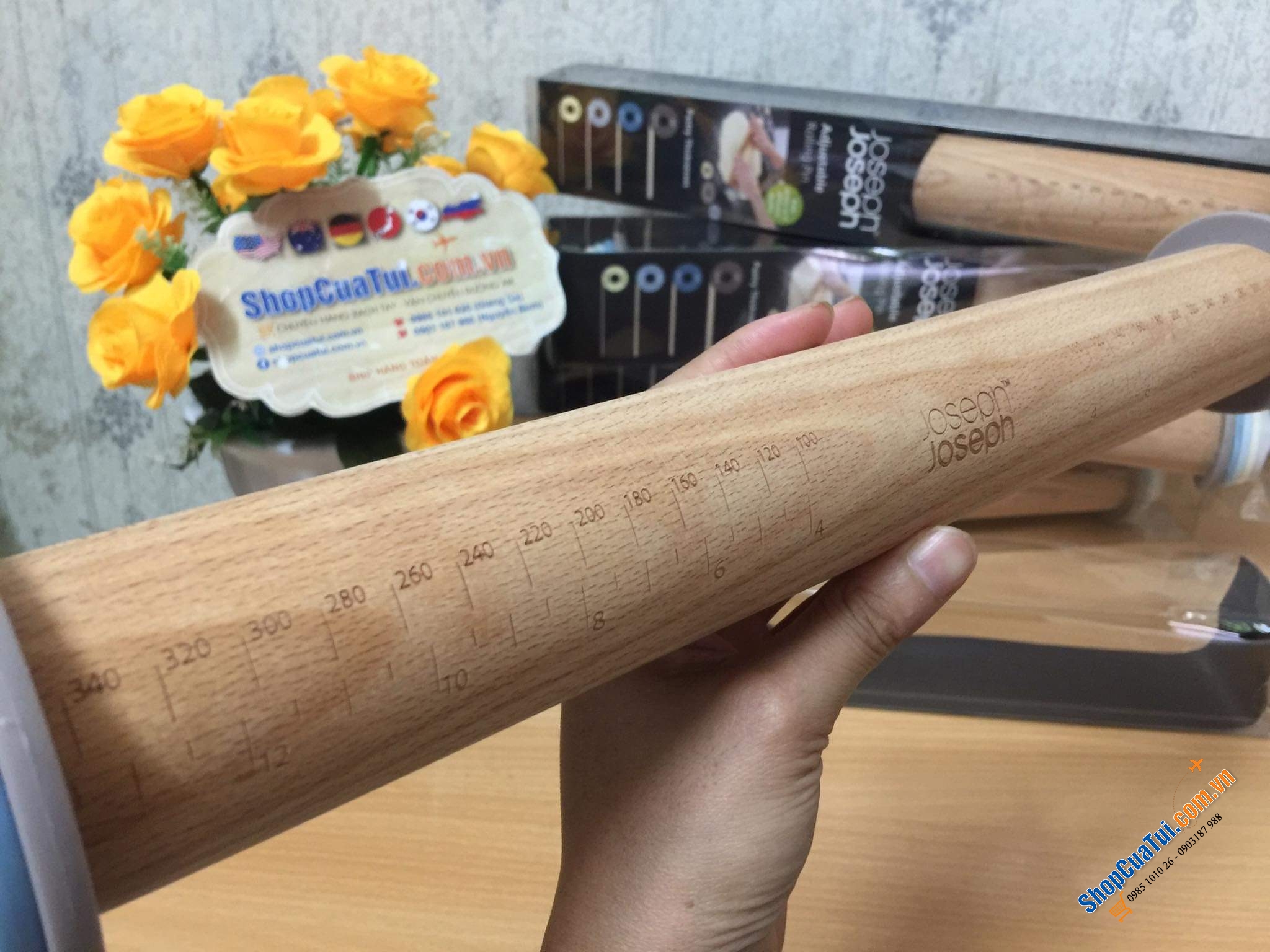Gậy làm bánh, Cây lăn bột Joseph Joseph thông minh cho các mẹ nội trợ đảm đang hay cho các bé phụ mẹ nấu nướng - màu mint