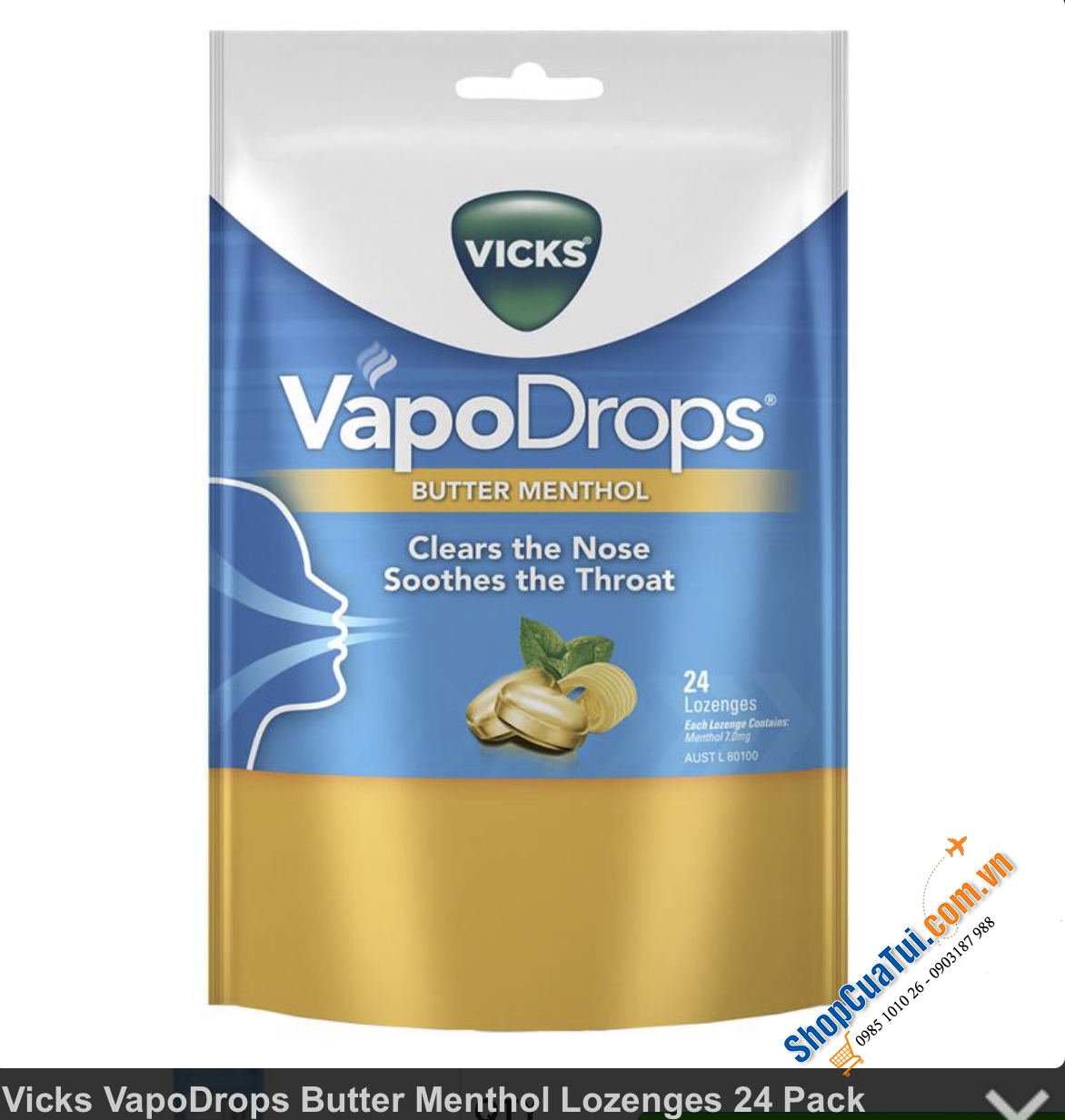 Viên kẹo ngậm trị ho và viêm họng Vicks VapoDrops Butter Menthol Lozenges 24 Pack