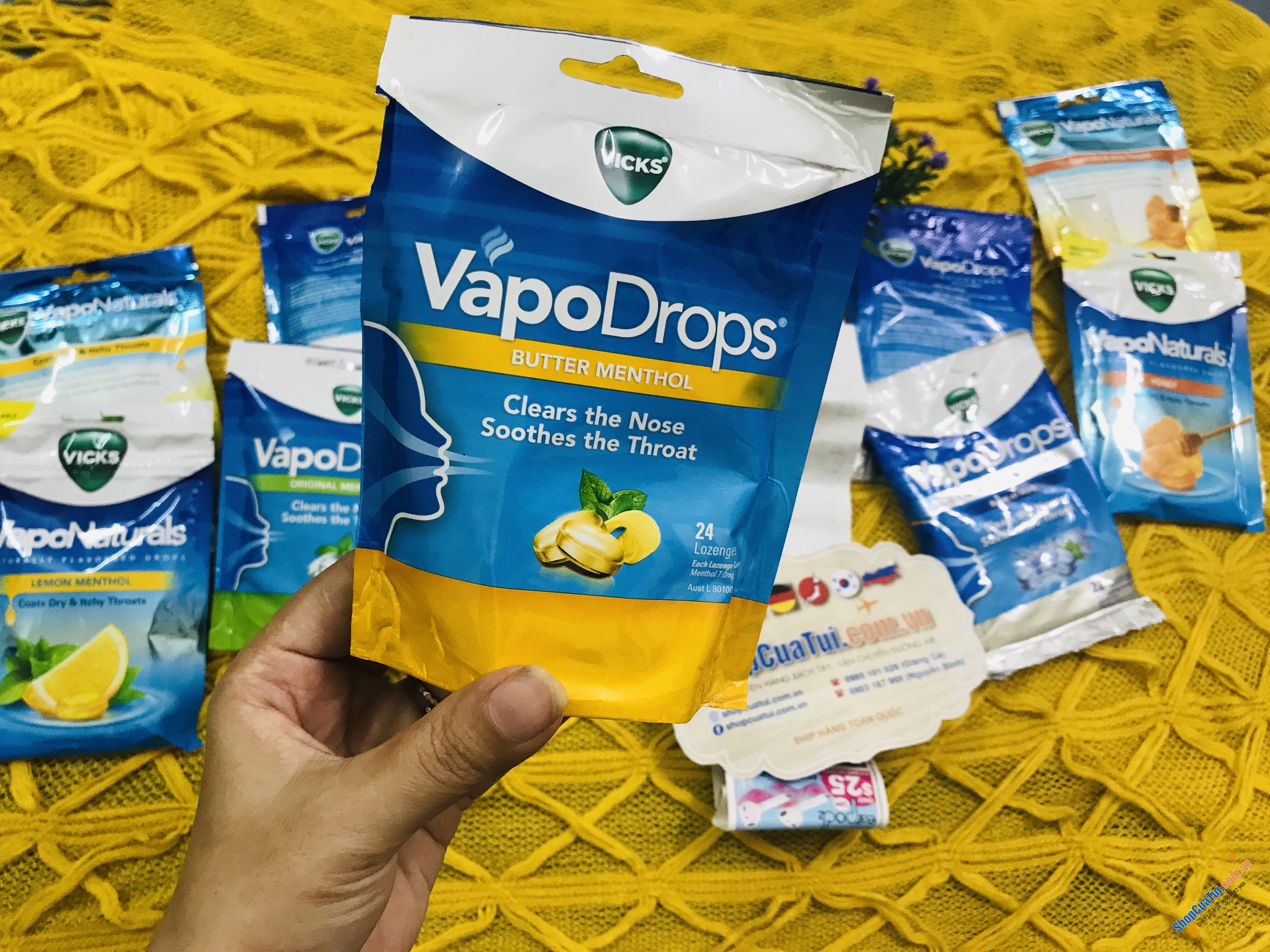 Viên kẹo ngậm trị ho và viêm họng Vicks VapoDrops Butter Menthol Lozenges 24 Pack