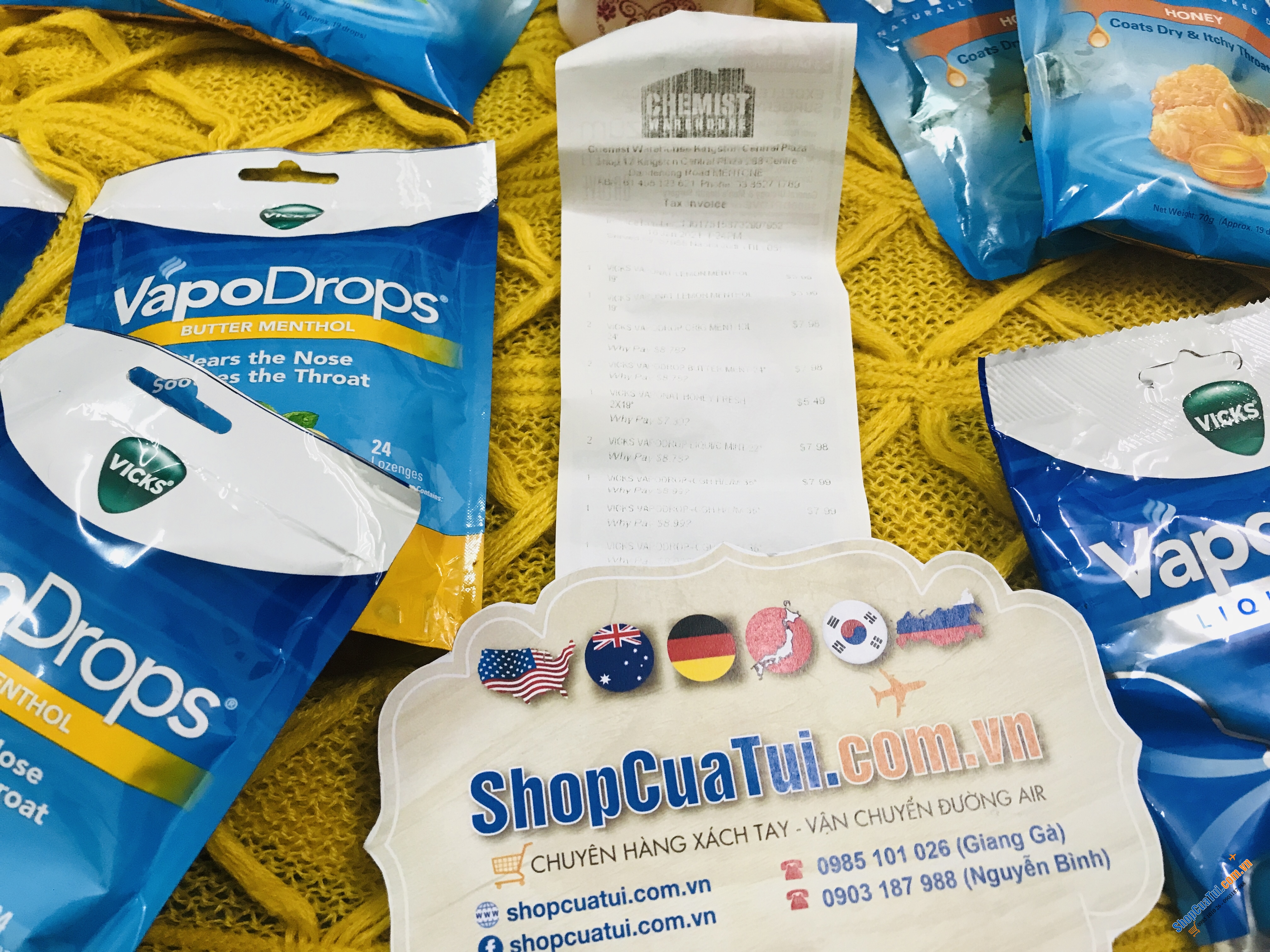 Viên kẹo ngậm trị ho và viêm họng Vicks VapoDrops Butter Menthol Lozenges 24 Pack