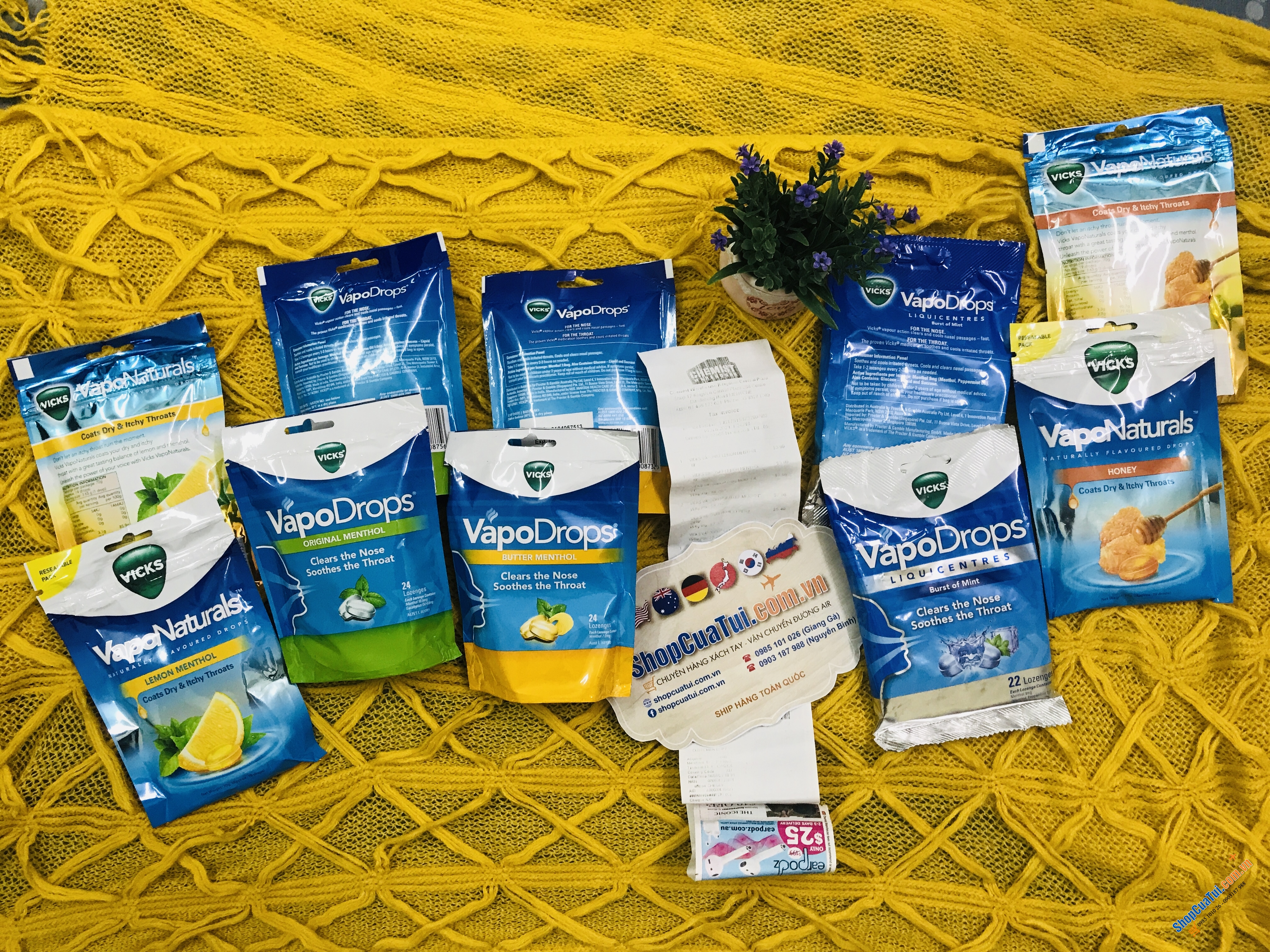 Viên kẹo ngậm trị ho và viêm họng Vicks VapoDrops Butter Menthol Lozenges 24 Pack